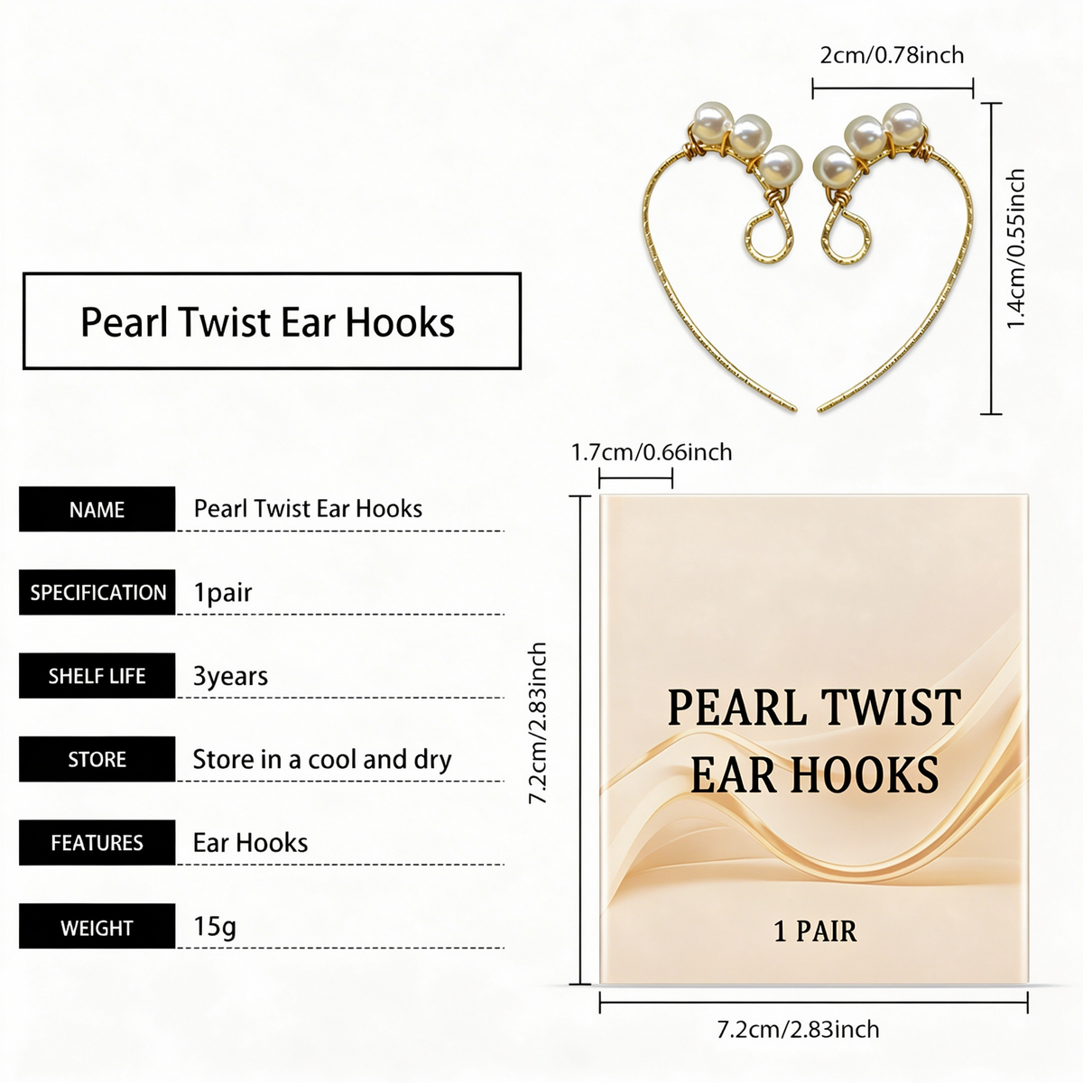 Gold Pearl Twist Ear Hooks for Women, Pearl Dangle Earrings, Jewelry for Wedding Bride, 1 Pair
