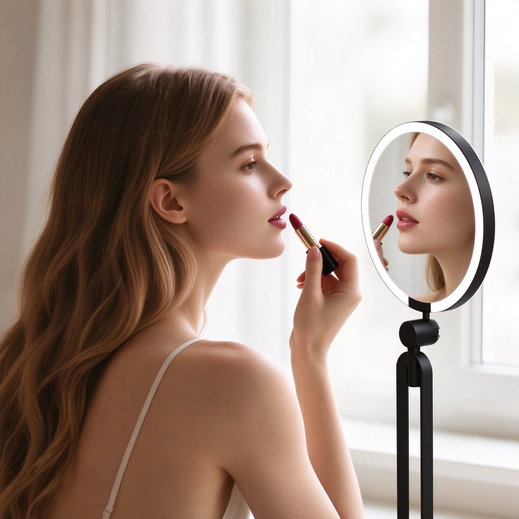 AEELLEEA Lighted Makeup Mirror, 1X/30X Double Sided Vanity Mirror, 3 Color Lights, Foldable 360° Rotatable Tabletop Mirror, Black