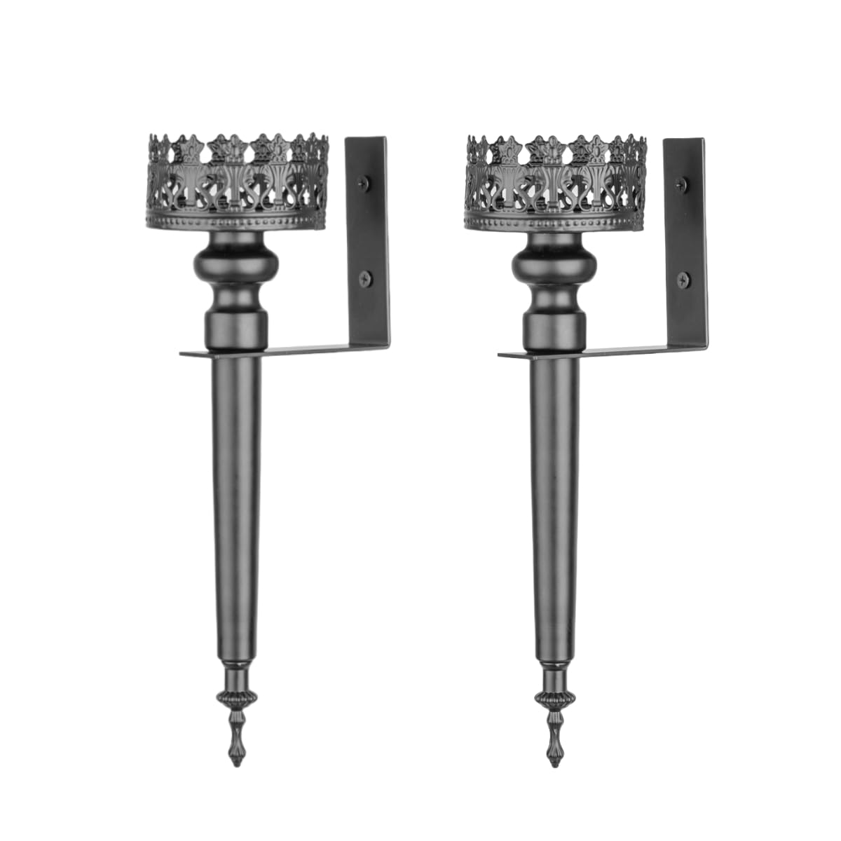 Set of 2 Wall Sconce Candle Holders, Scepter Design Metal Wall-Mounted Candle Holders, Black, Home Decor for Living Room, Bathroom & Dining Room