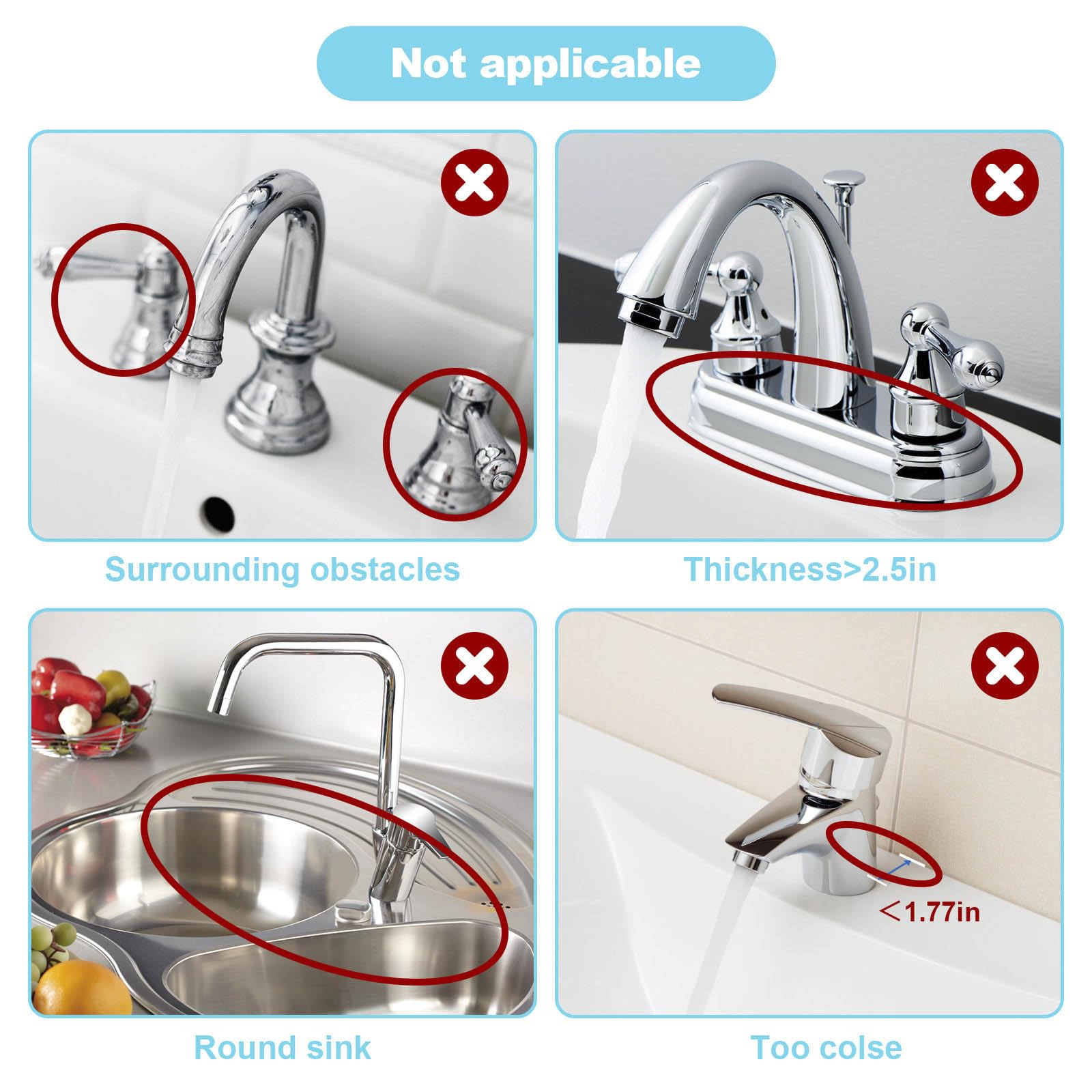 Folding Kitchen Sink Splash Guard Behind Faucet, Adjustable Silicone Sink Faucet Mat, 5°Slope Quick Draining Drip Catcher Tray with Button Lock & Foldable Width, Universal Fit for Kitchen Bathroom RV Sink Accessories