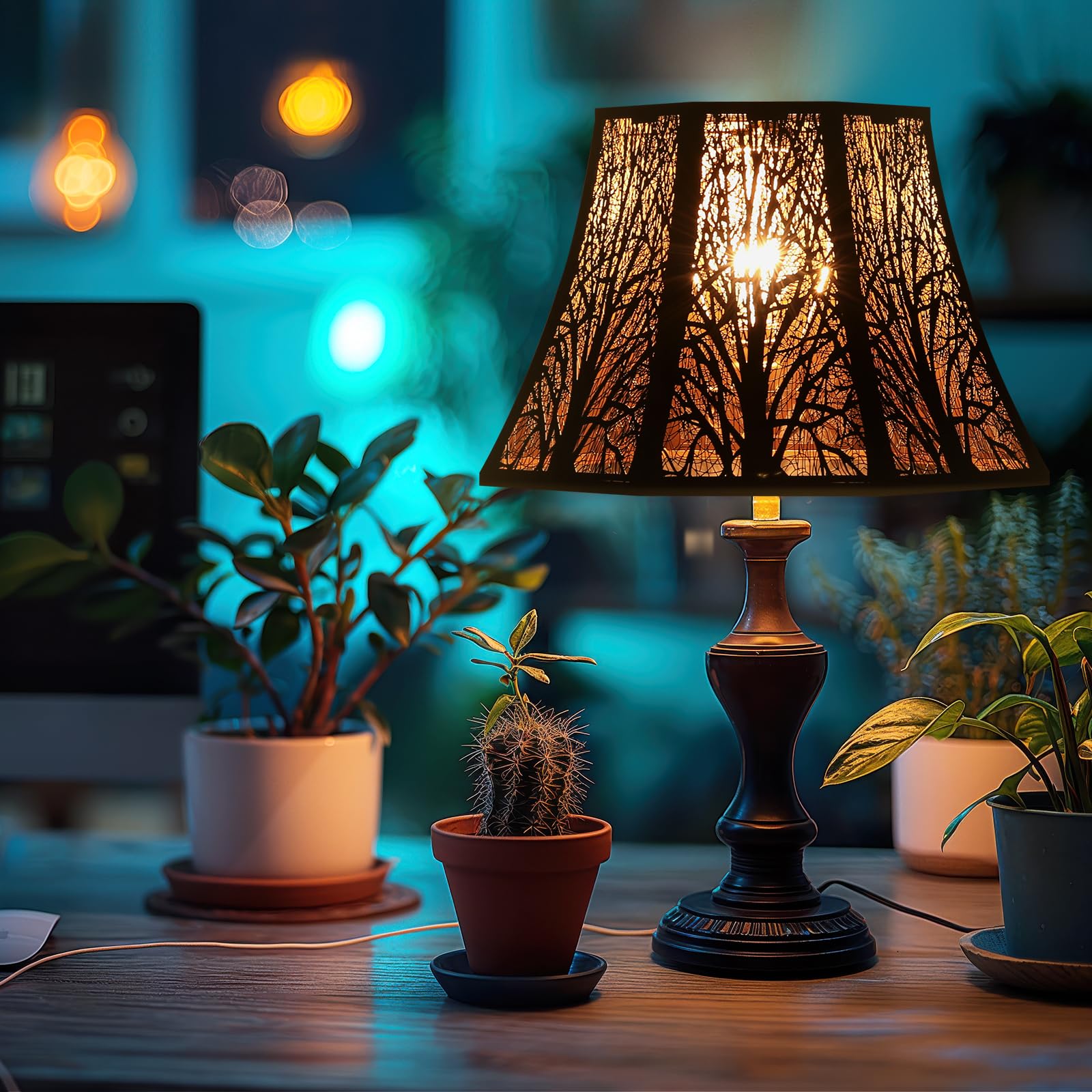 Octagonal Metal Lampshade | Etched Forest Design