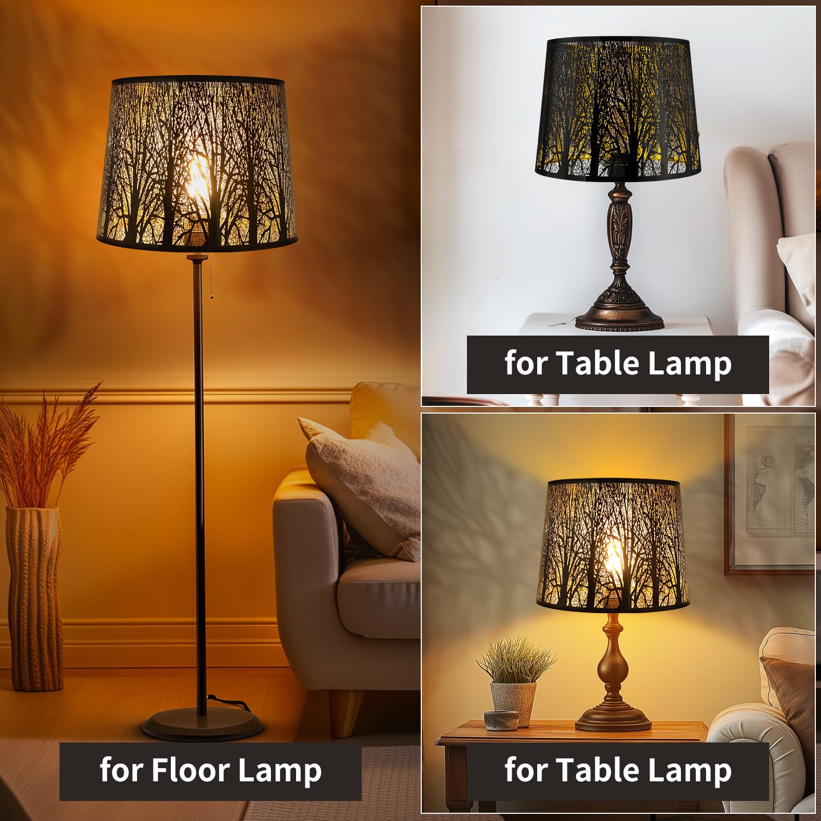 Stainless Steel Drum Lampshade | Etched Forest Design