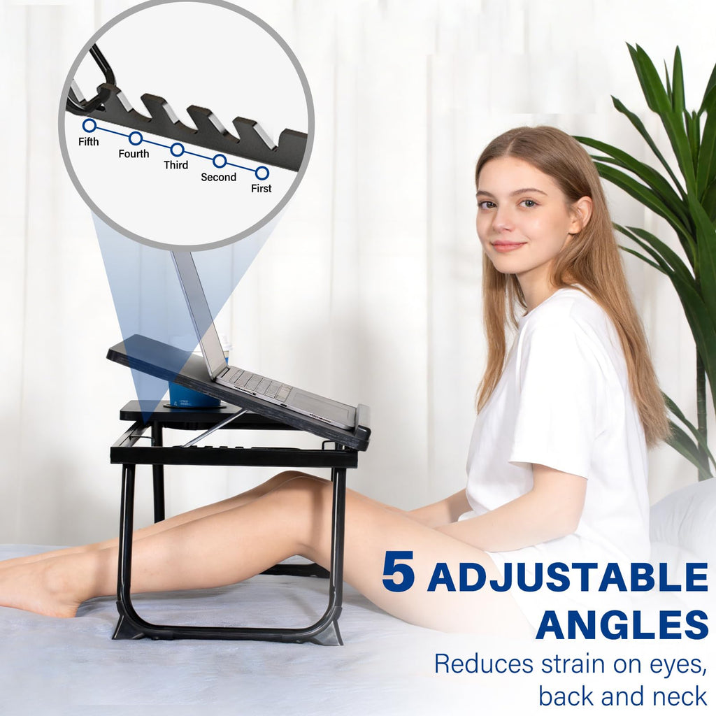 AEELLEEA Foldable Laptop Desk for Bed & Couch with Cup Holder, Portable Lap Desk Breakfast Tray for Working, Reading & Movie Watching on Sofa or Bed