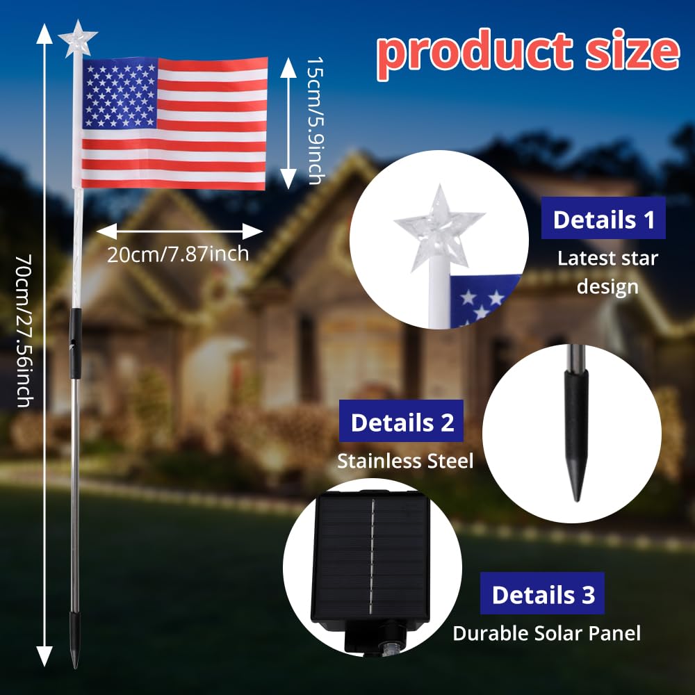 6 Pack American Flag Pathway Decorations, Red White and Blue 4th of July Decor for Memorial Day, Independence Day Garden Yard Walkway