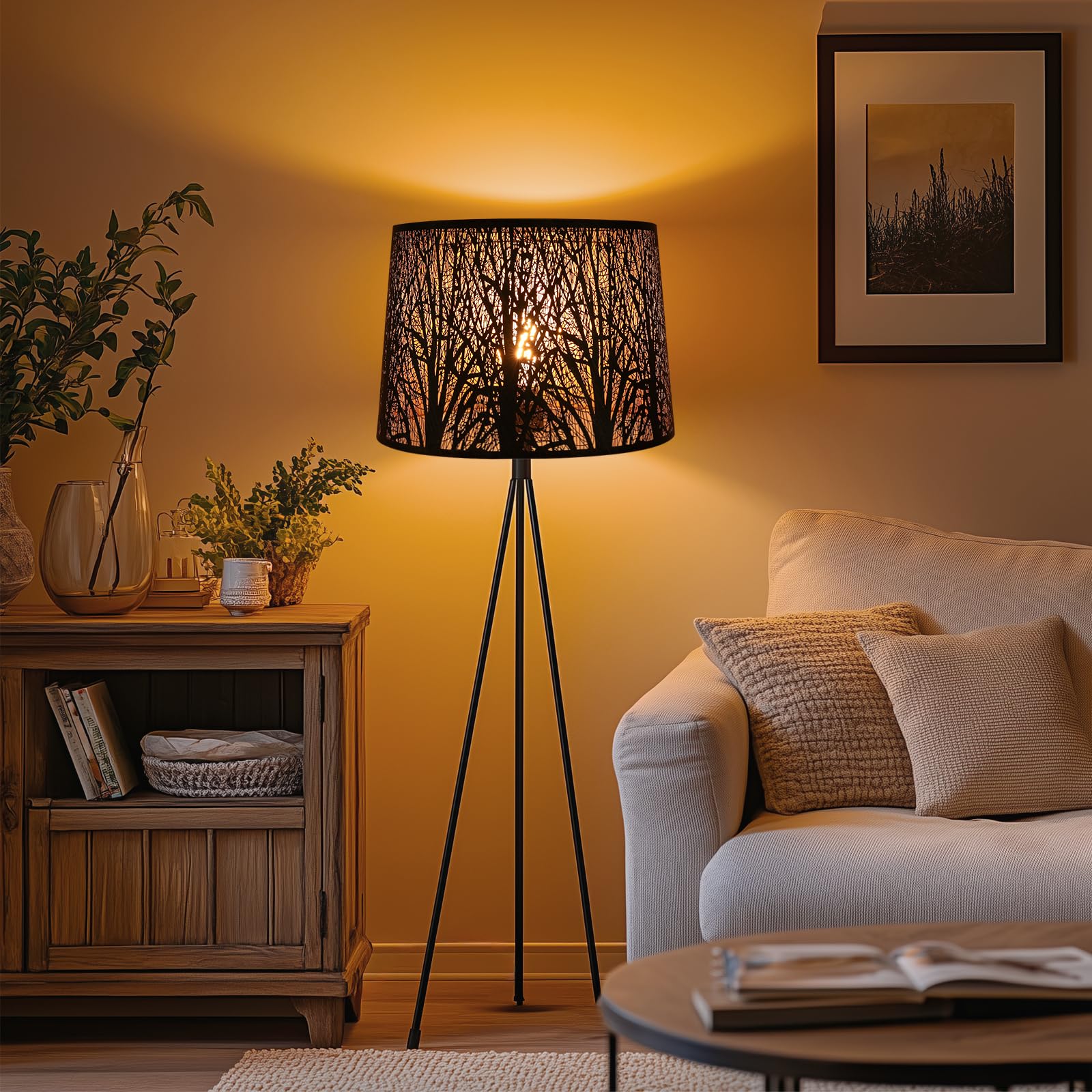 Forest Etched Lampshade – 14×16×11 Inch, Antique Bronze/Gold