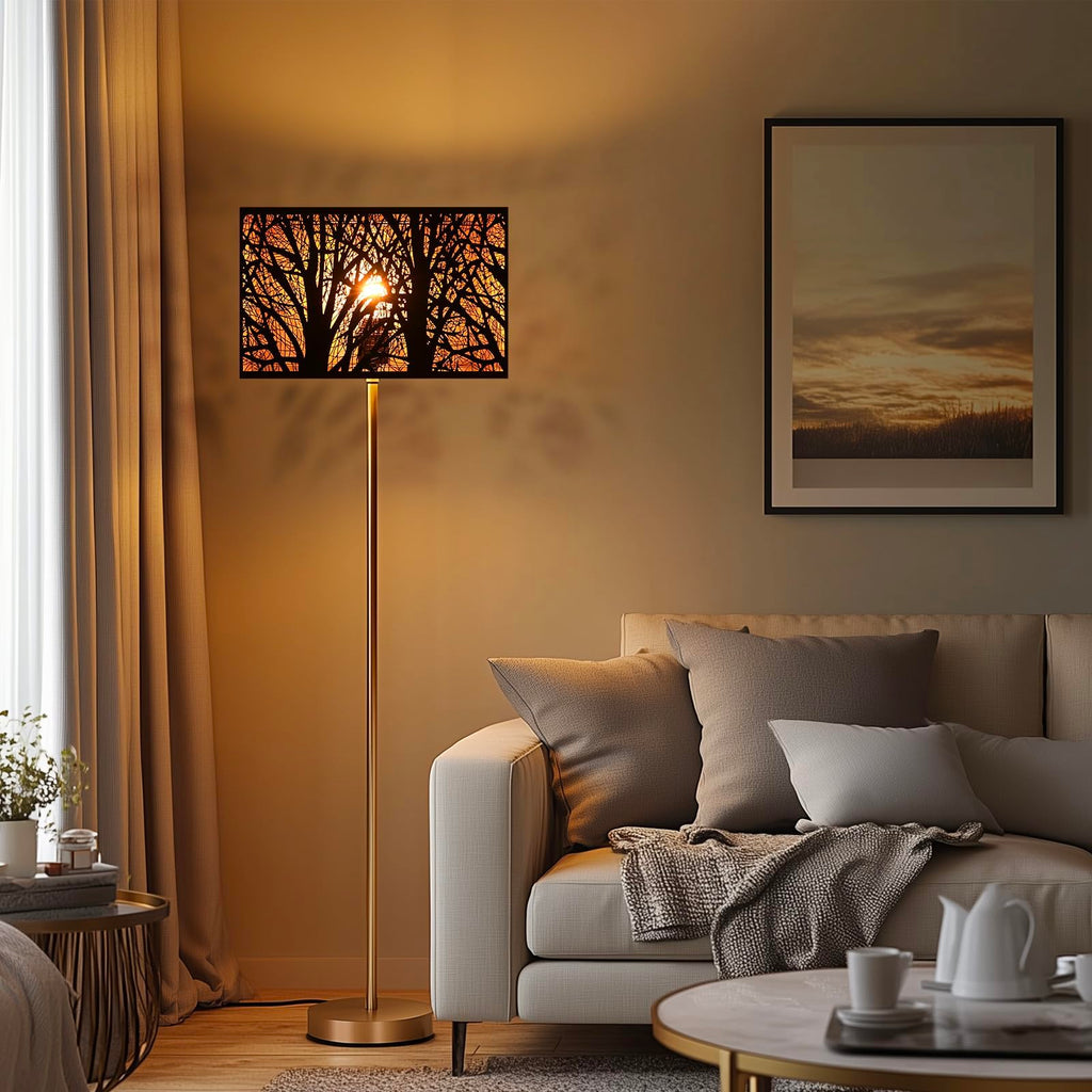 Black & Gold Rectangular Forest Lampshade – 8×14×9 Inch