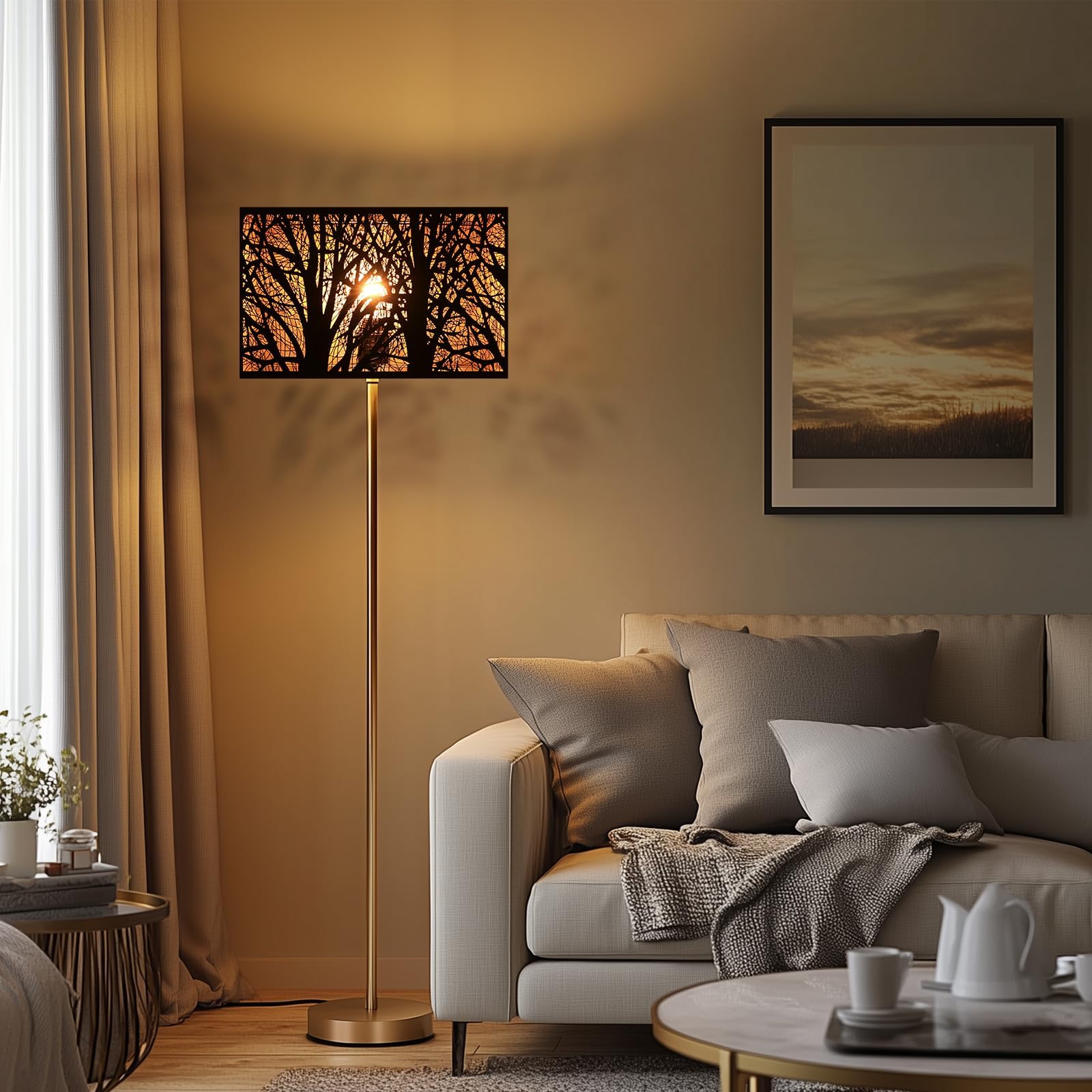 Black & Gold Rectangular Forest Lampshade – 8×14×9 Inch