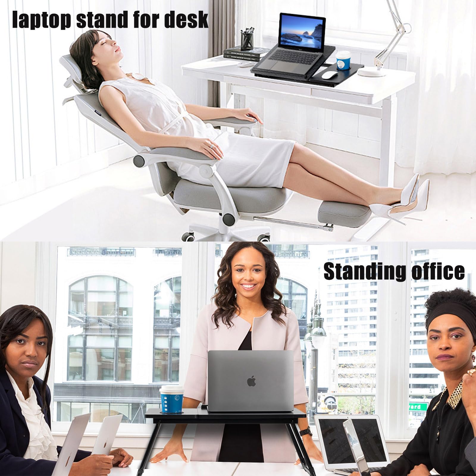 AEELLEEA Foldable Laptop Desk for Bed & Couch with Cup Holder, Portable Lap Desk Breakfast Tray for Working, Reading & Movie Watching on Sofa or Bed