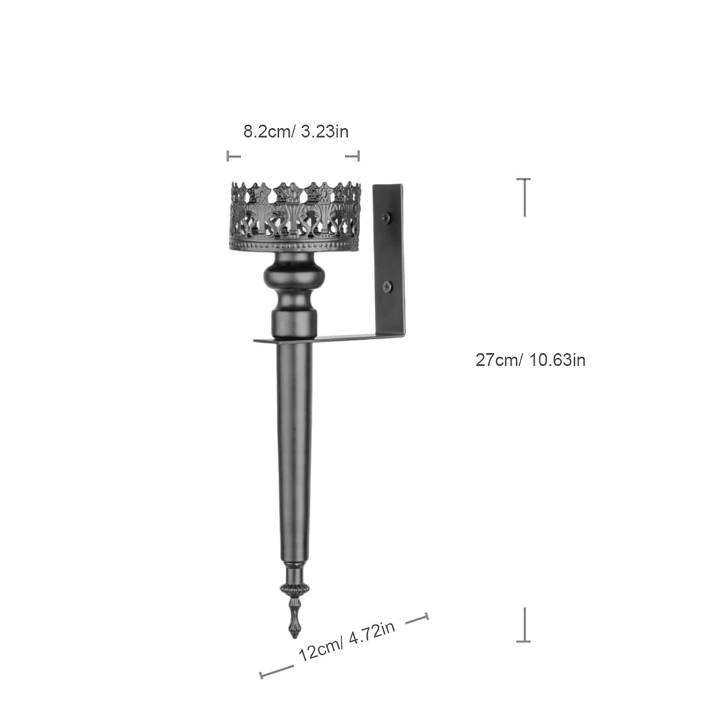 Set of 2 Wall Sconce Candle Holders, Scepter Design Metal Wall-Mounted Candle Holders, Black, Home Decor for Living Room, Bathroom & Dining Room