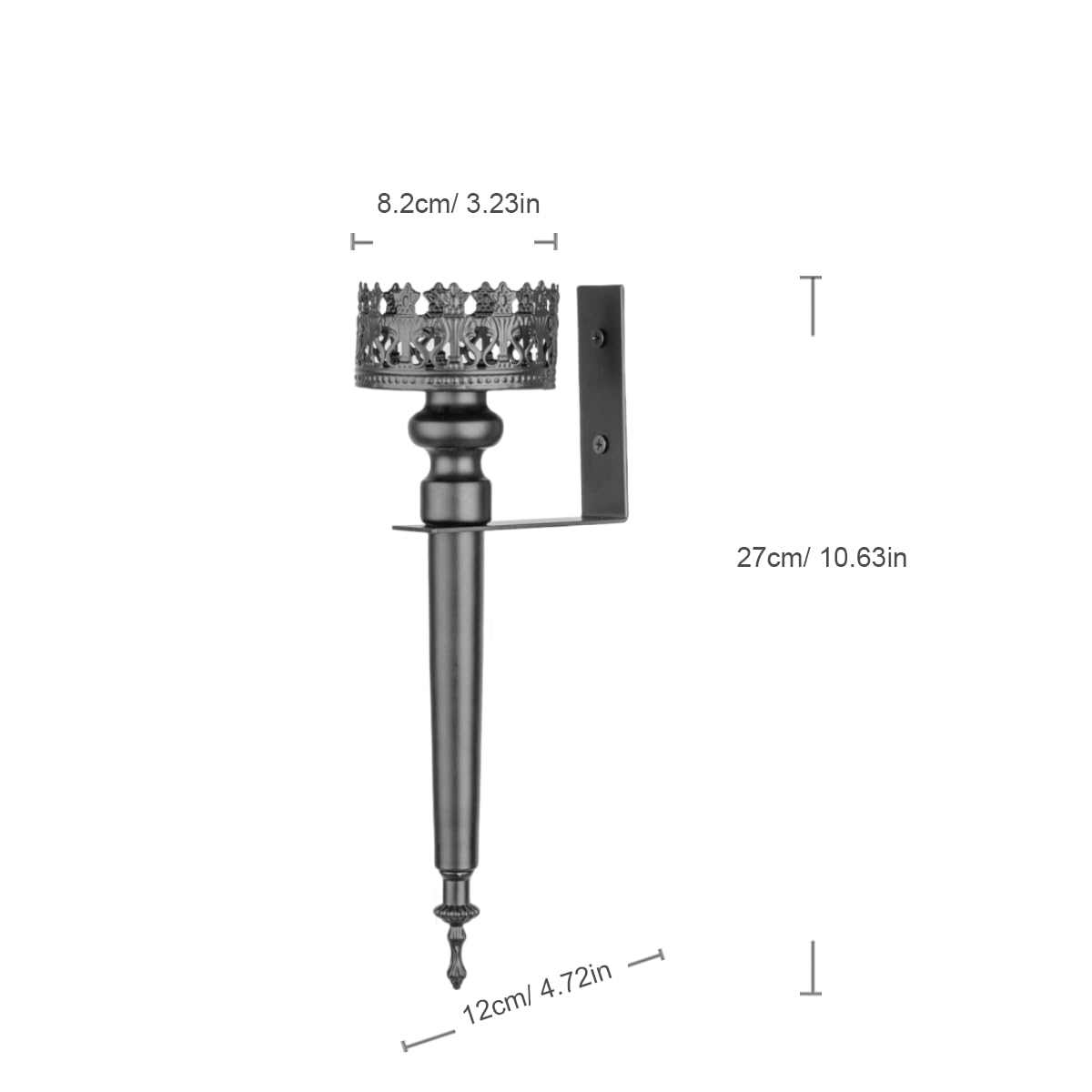 Set of 2 Wall Sconce Candle Holders, Scepter Design Metal Wall-Mounted Candle Holders, Black, Home Decor for Living Room, Bathroom & Dining Room