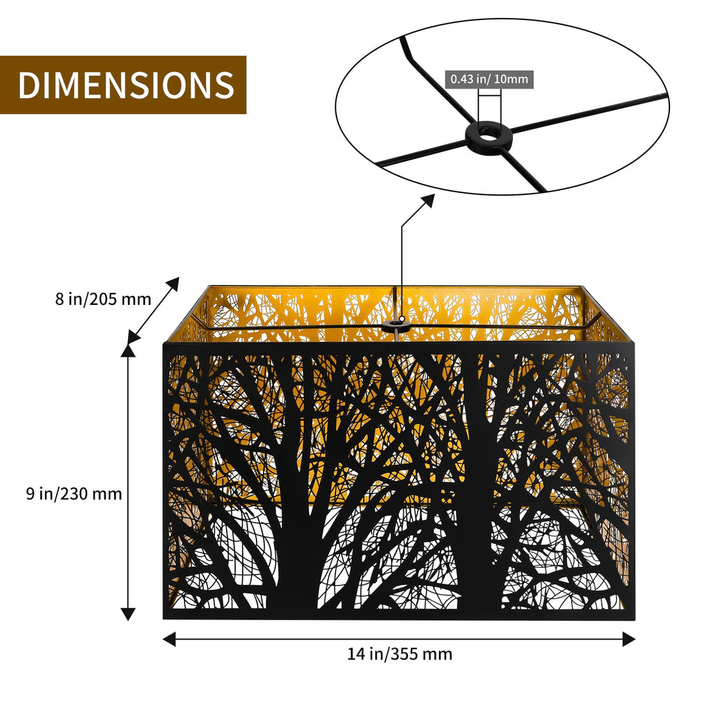 Black & Gold Rectangular Forest Lampshade – 8×14×9 Inch