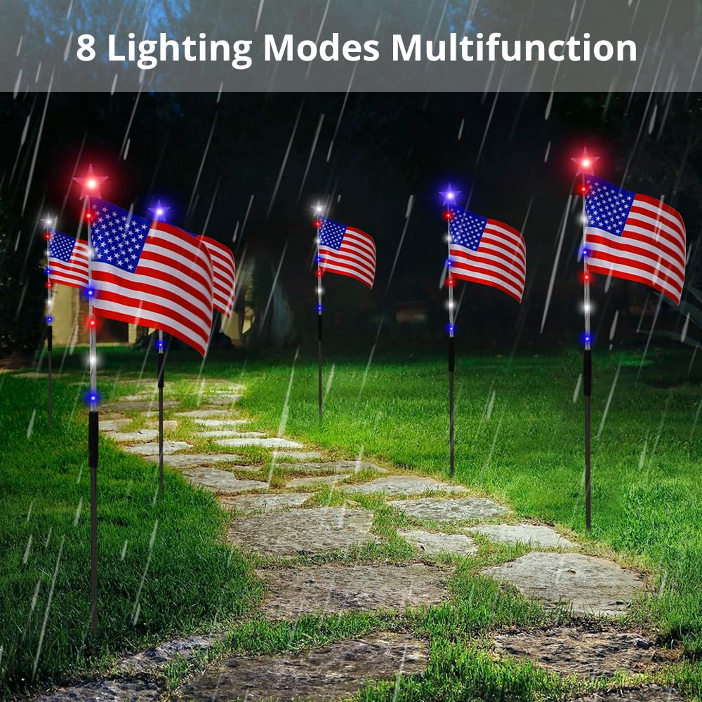 6 Pack American Flag Pathway Decorations, Red White and Blue 4th of July Decor for Memorial Day, Independence Day Garden Yard Walkway