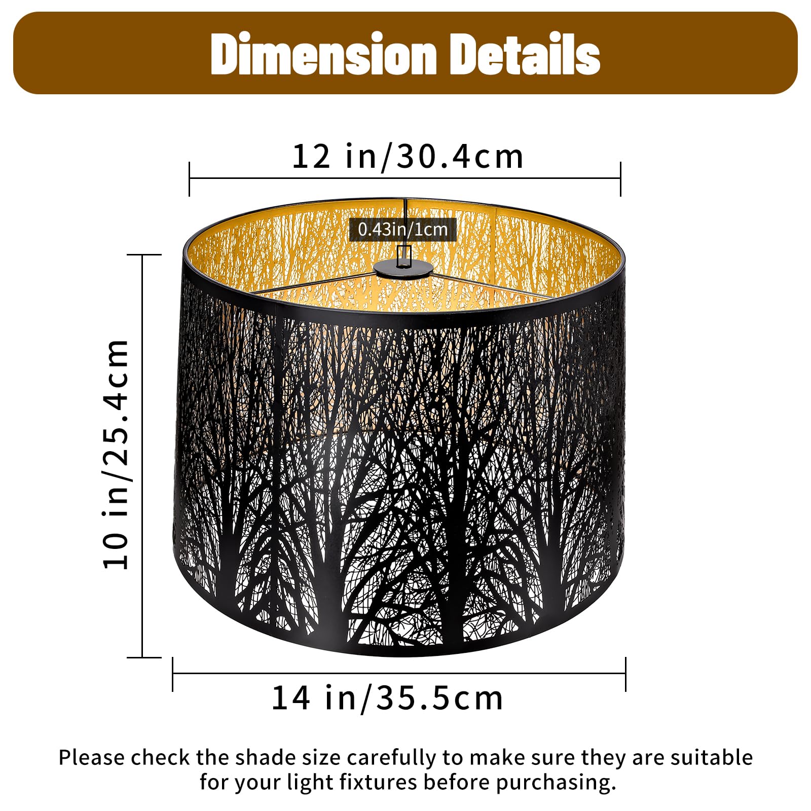 Metal Etched Tree Pattern Drum Lampshade – 12×14×10 Inch | Spider Fitter