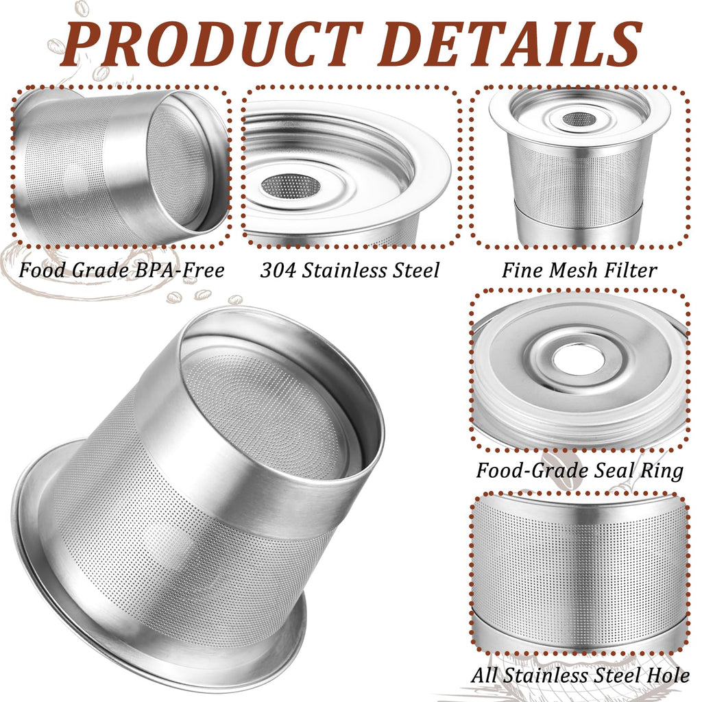 Reusable K Cups and Coffee Pods for Ninja Coffee Maker PB051 & CFP101/PB041, 304 Stainless Steel Reusable K Pod Permanent K Cups Filters Compatible with Ninja Coffee Maker, Coffee Accessories