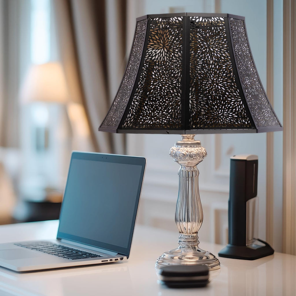 Octagonal Metal Lampshade | Etched Chrysanthemum Design