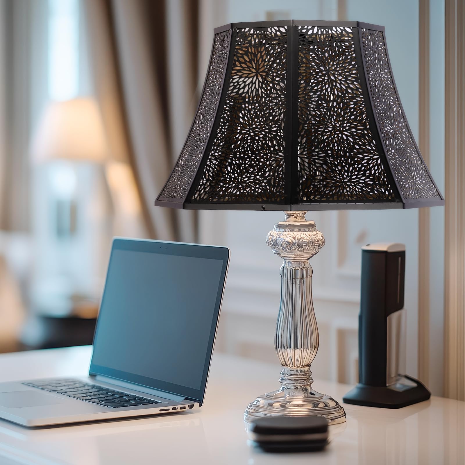 Octagonal Metal Lampshade | Etched Chrysanthemum Design