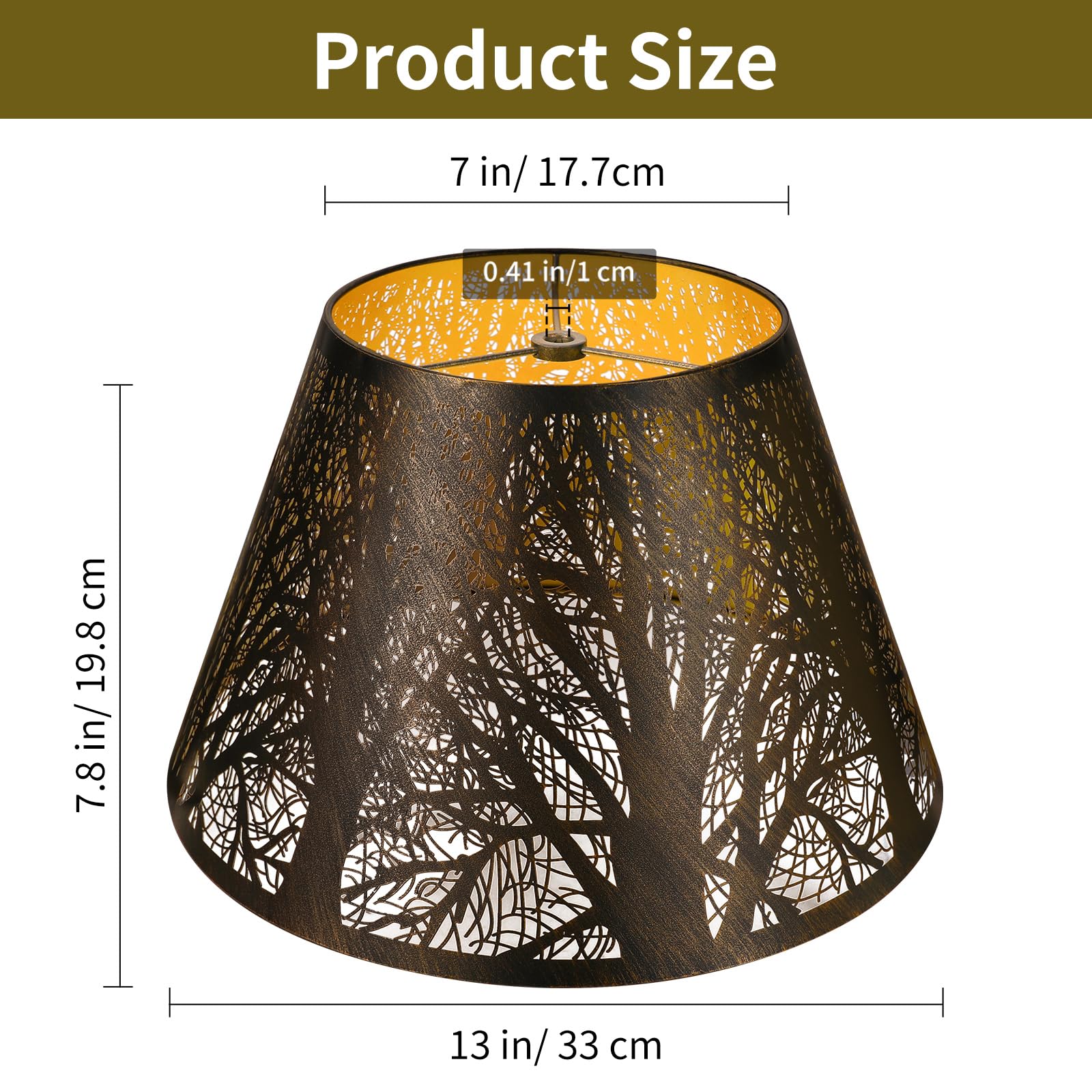 Bronze Gold Tree Pattern Barrel Lampshade – 7×13×7.8 Inch
