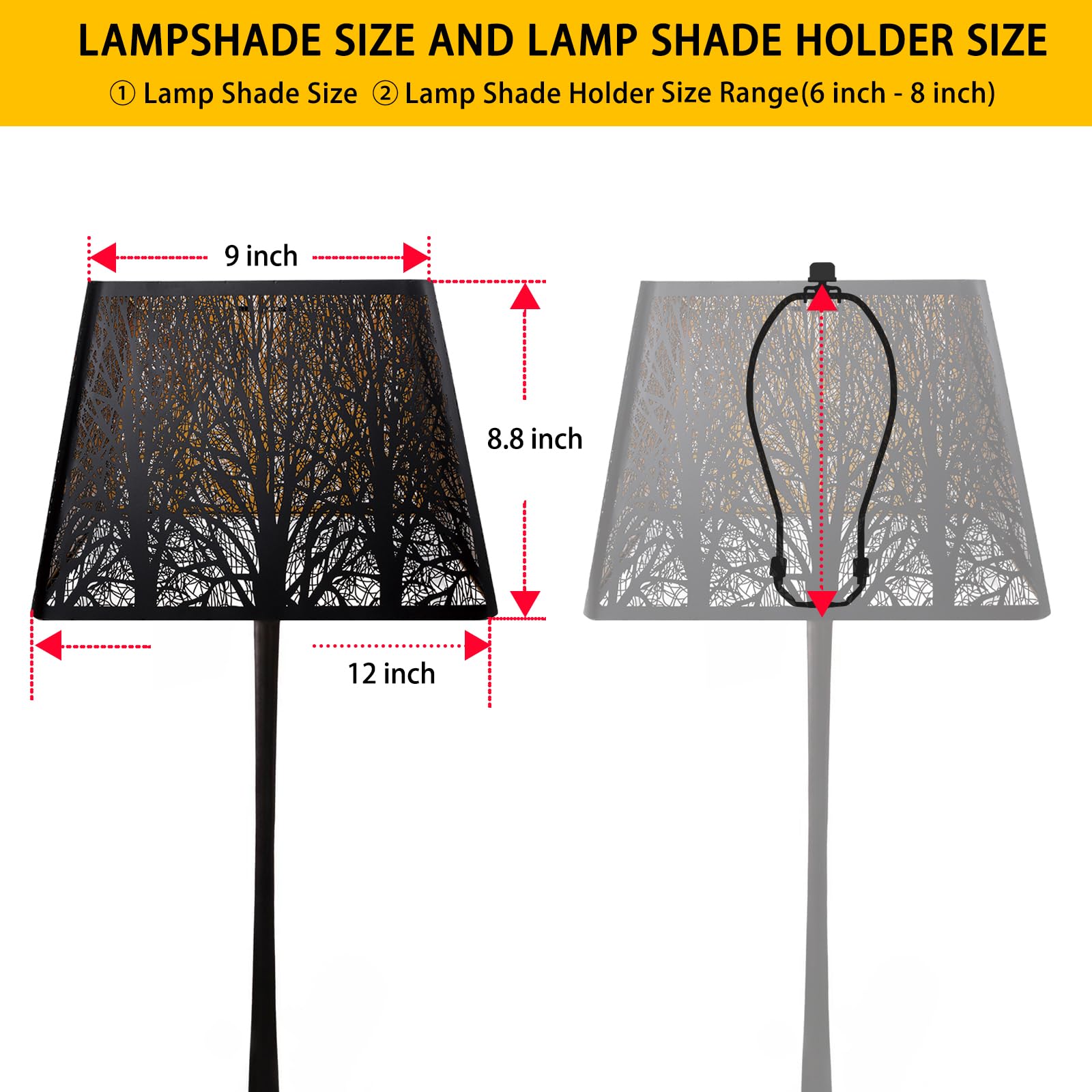 Square Tree Pattern Metal Lampshade – 9×12×8.8 Inch&Black/Gold