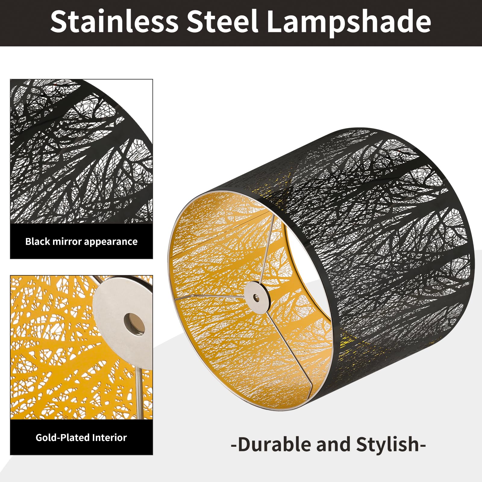 Stainless Steel Drum Lampshade | Etched Forest Design