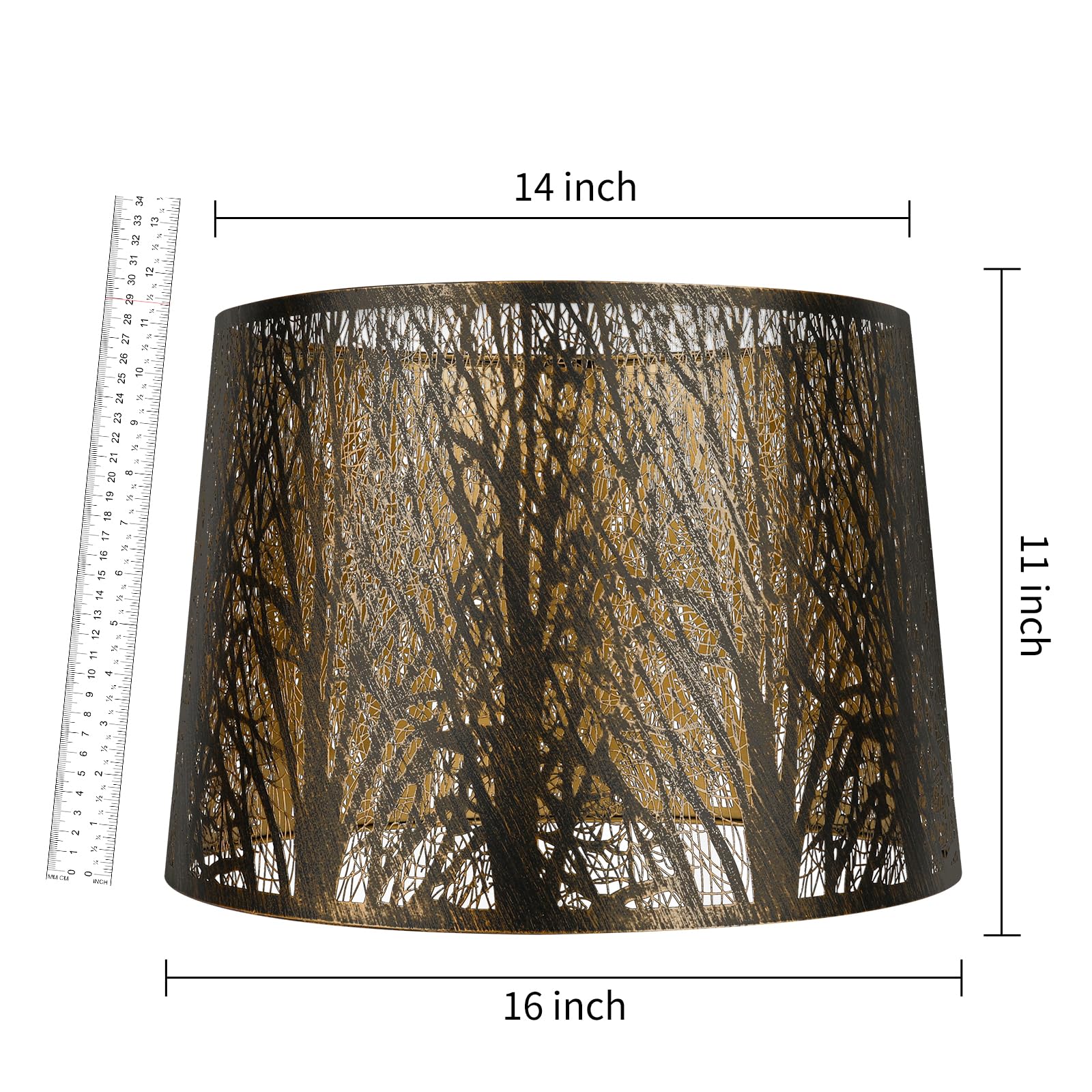 Forest Etched Lampshade – 14×16×11 Inch, Antique Bronze/Gold