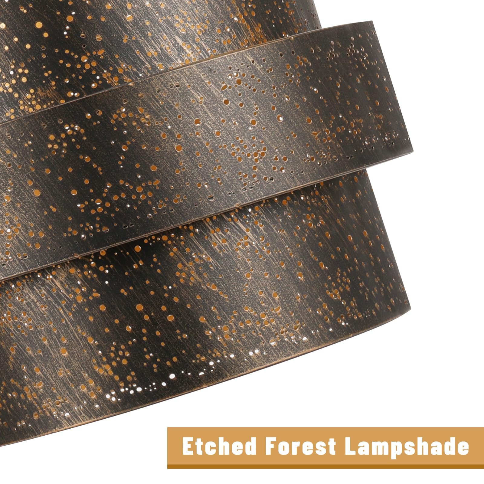 3-Tier Drum Lampshade | Antique Bronze Gold with Stars