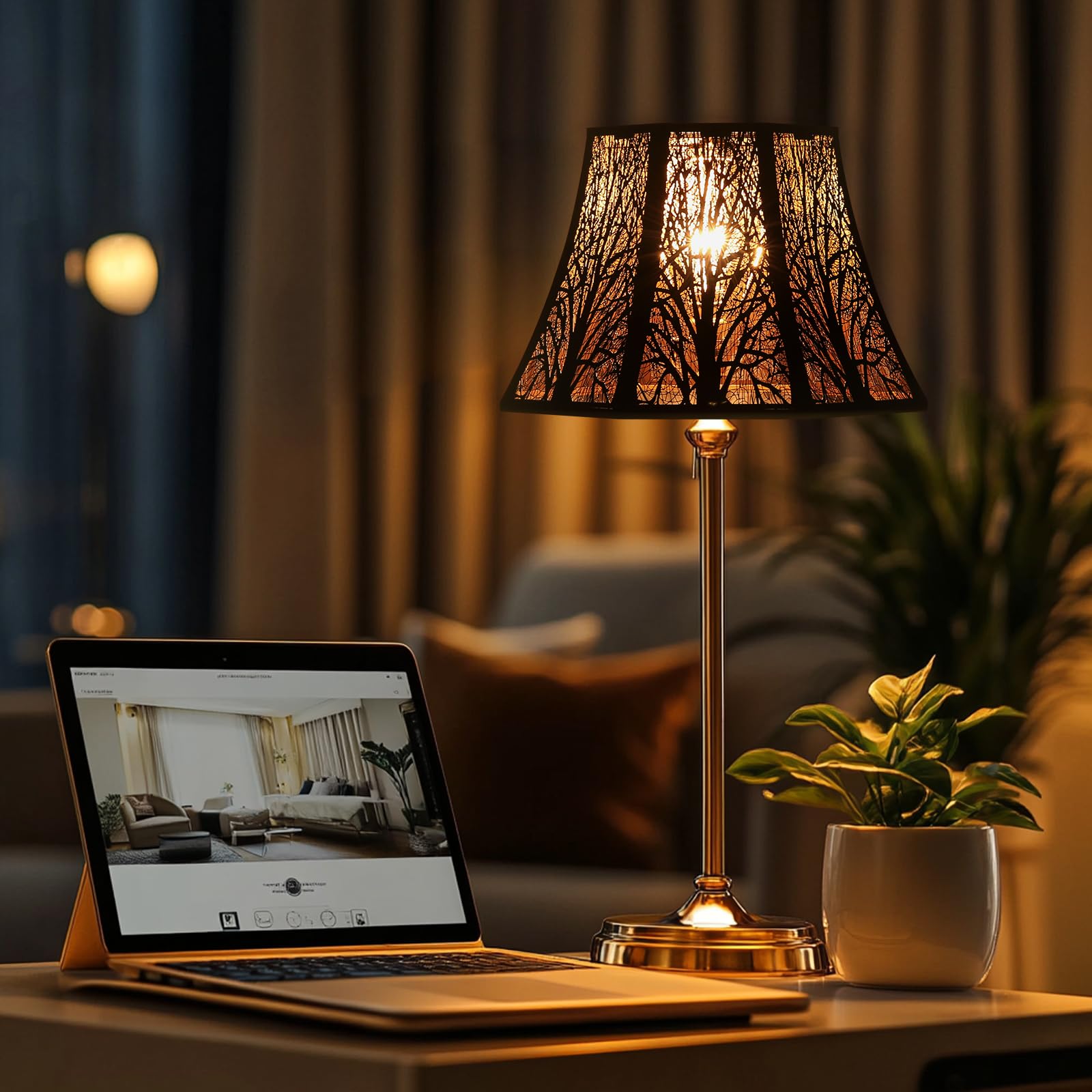 Octagonal Metal Lampshade | Etched Forest Design