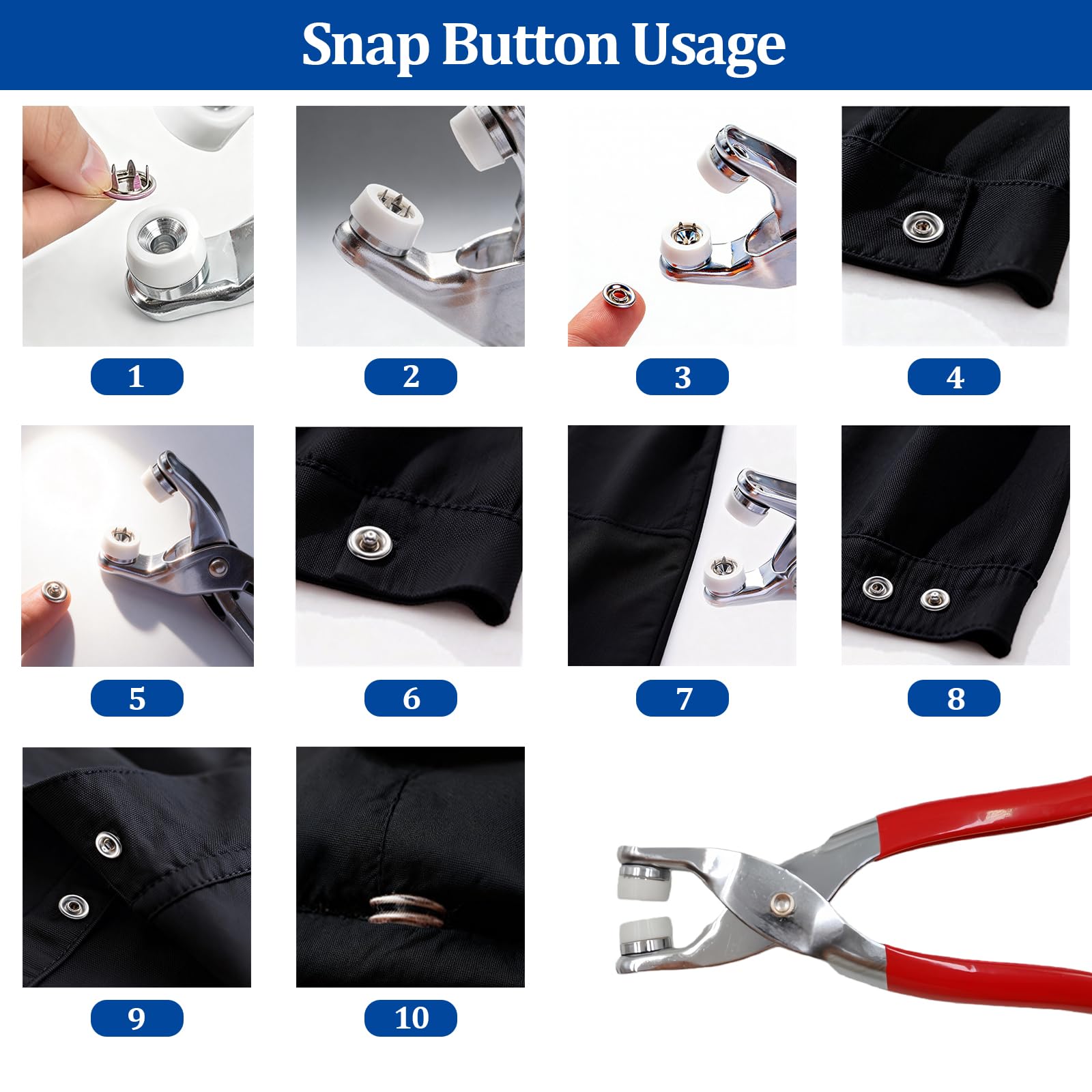 100 Sets Metal Snap Button Kit, 10 Colors 9.5mm Snap Fasteners Buttons with Installation Pliers & Storage Box, Multicolor Press Snap Buttons Tool Kit for DIY Clothing Repair Sewing Crafts Making