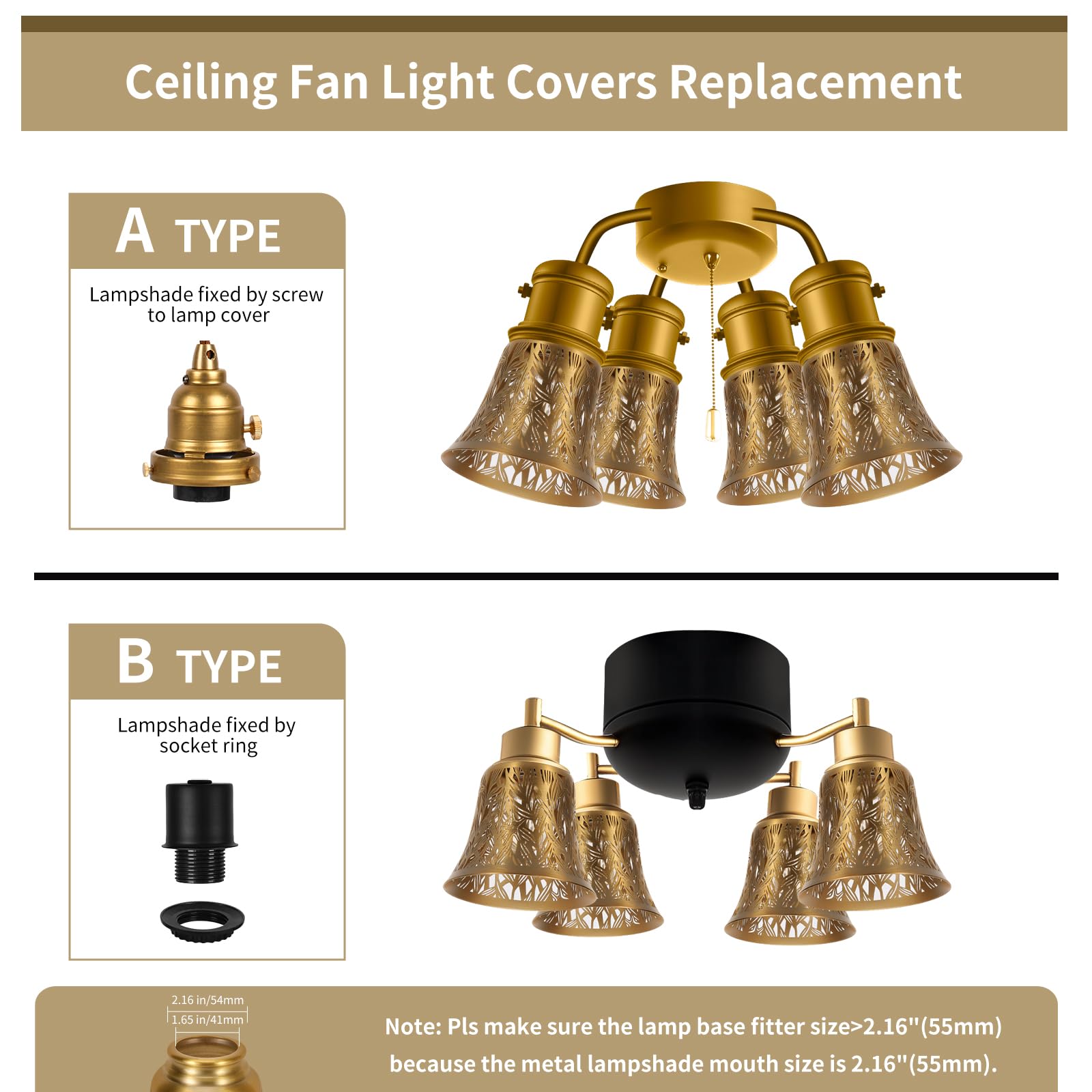 4-Pack Bell Ceiling Fan Shades – 4.72×4.75 Inch
