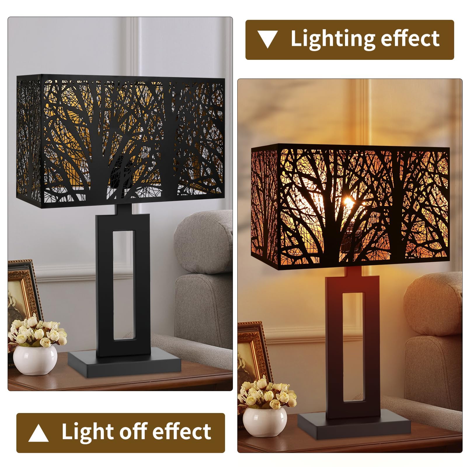 Black & Gold Rectangular Forest Lampshade – 8×14×9 Inch