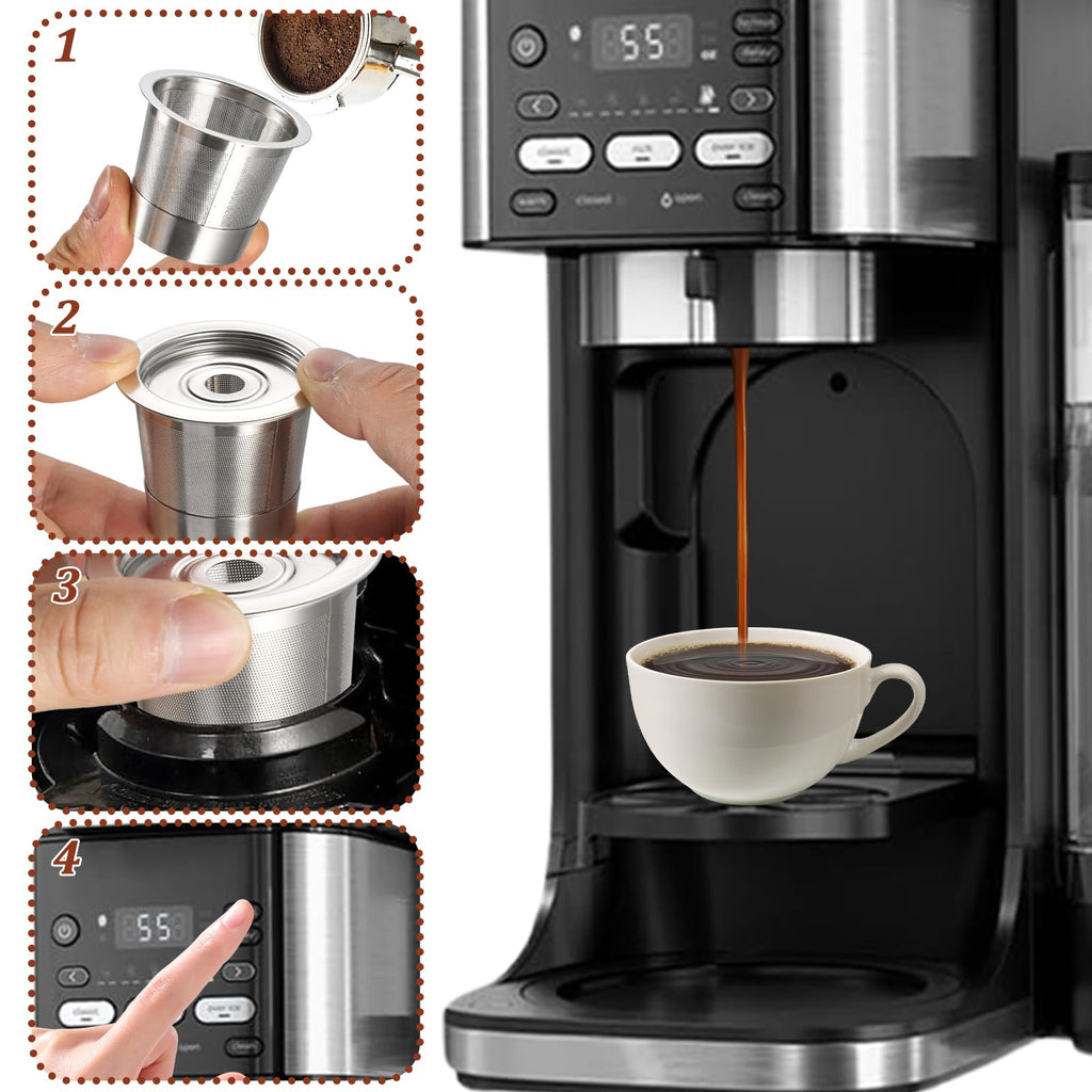 Reusable K Cups and Coffee Pods for Ninja Coffee Maker PB051 & CFP101/PB041, 304 Stainless Steel Reusable K Pod Permanent K Cups Filters Compatible with Ninja Coffee Maker, Coffee Accessories