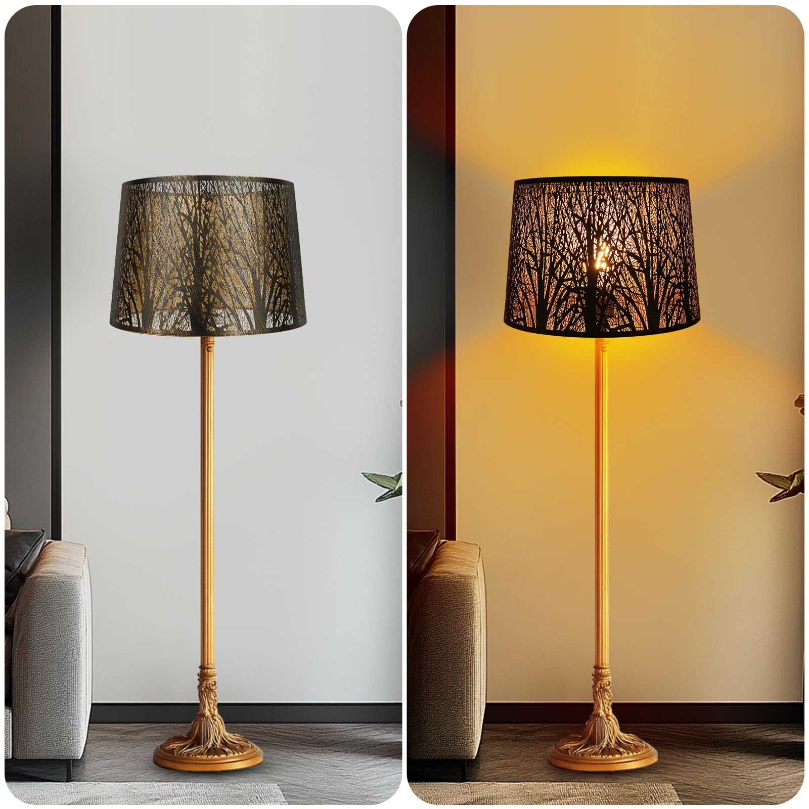 Forest Etched Lampshade – 14×16×11 Inch, Antique Bronze/Gold