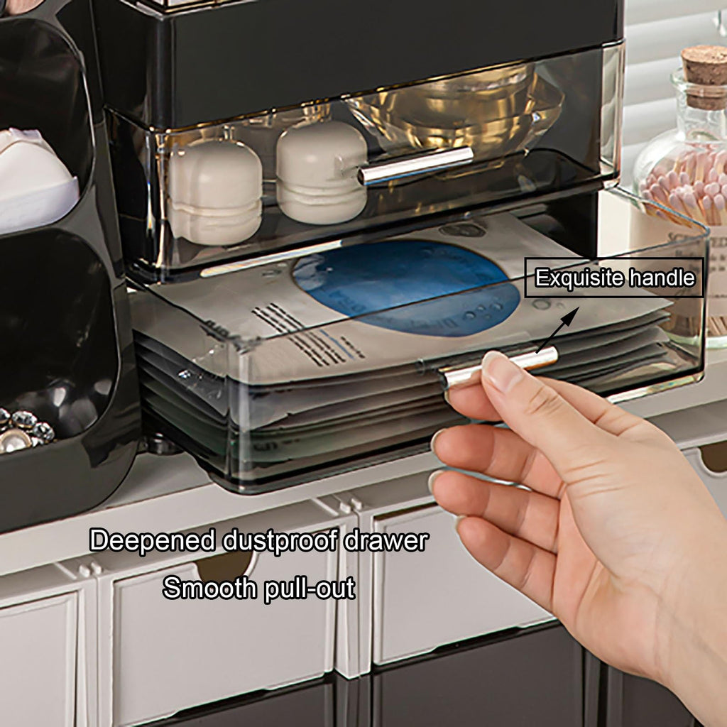 AEELLEEA Large Capacity Makeup Organizer for Vanity, Bathroom Countertop Cosmetic Organizer with Makeup Brush Holder, Skincare & Perfume Storage, Thickened Material