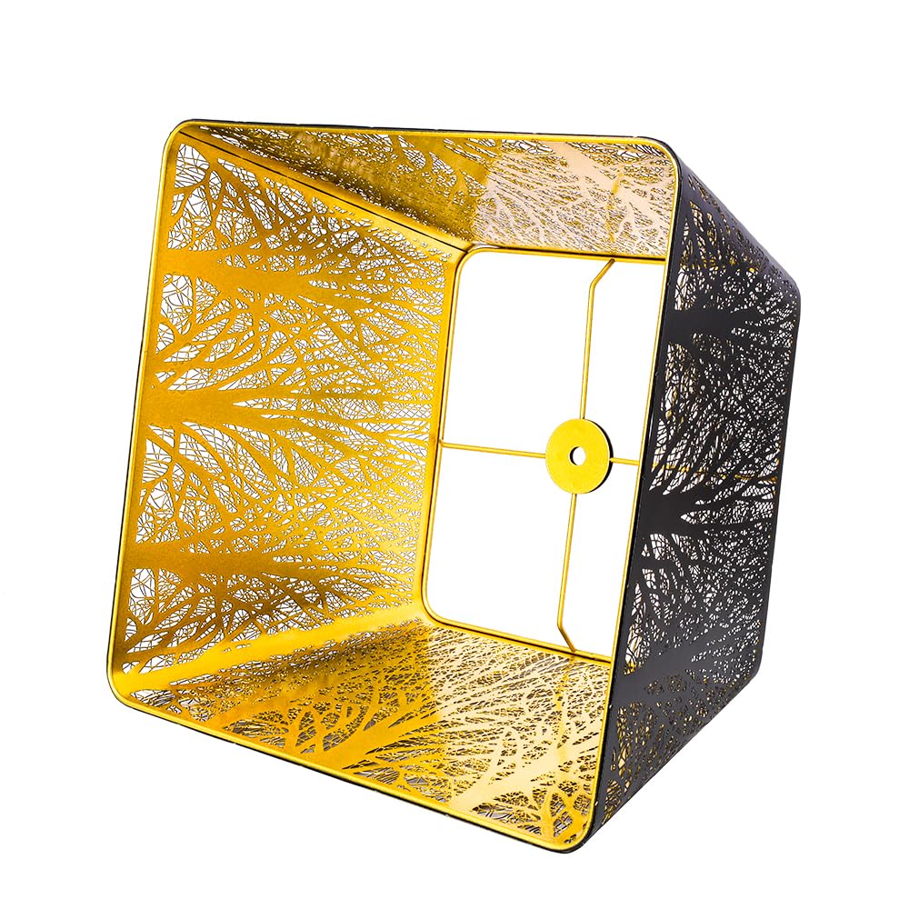 Square Tree Pattern Metal Lampshade – 9×12×8.8 Inch&Black/Gold