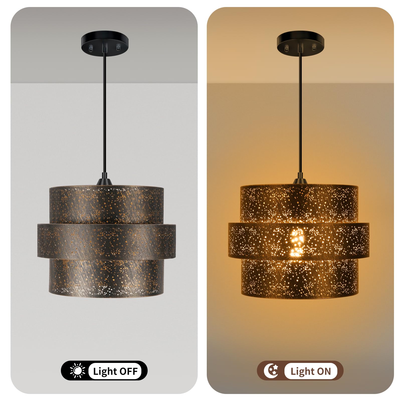 3-Tier Drum Lampshade | Antique Bronze Gold with Stars