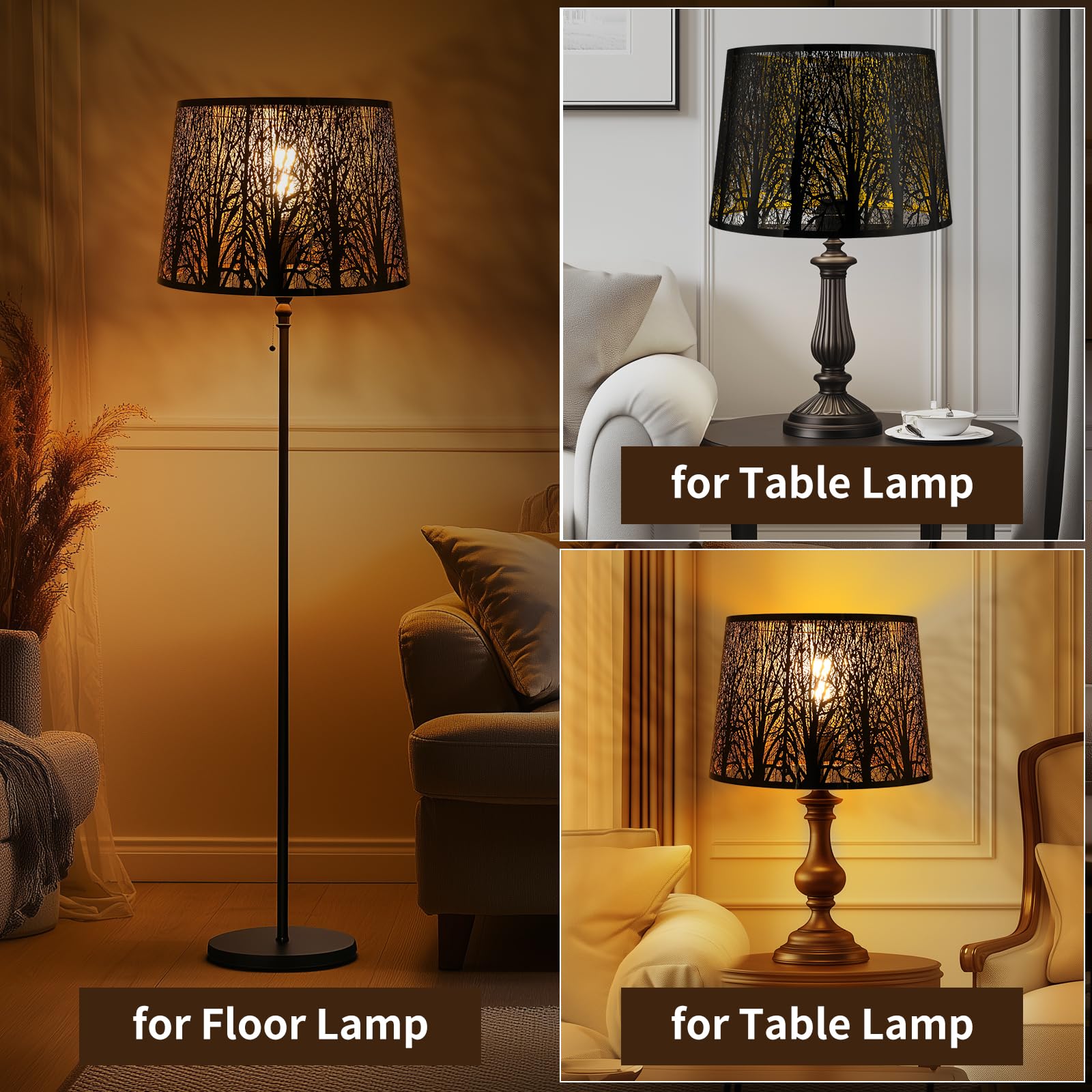 Large Drum Lampshade | Modern Metal Forest Mirror Effect