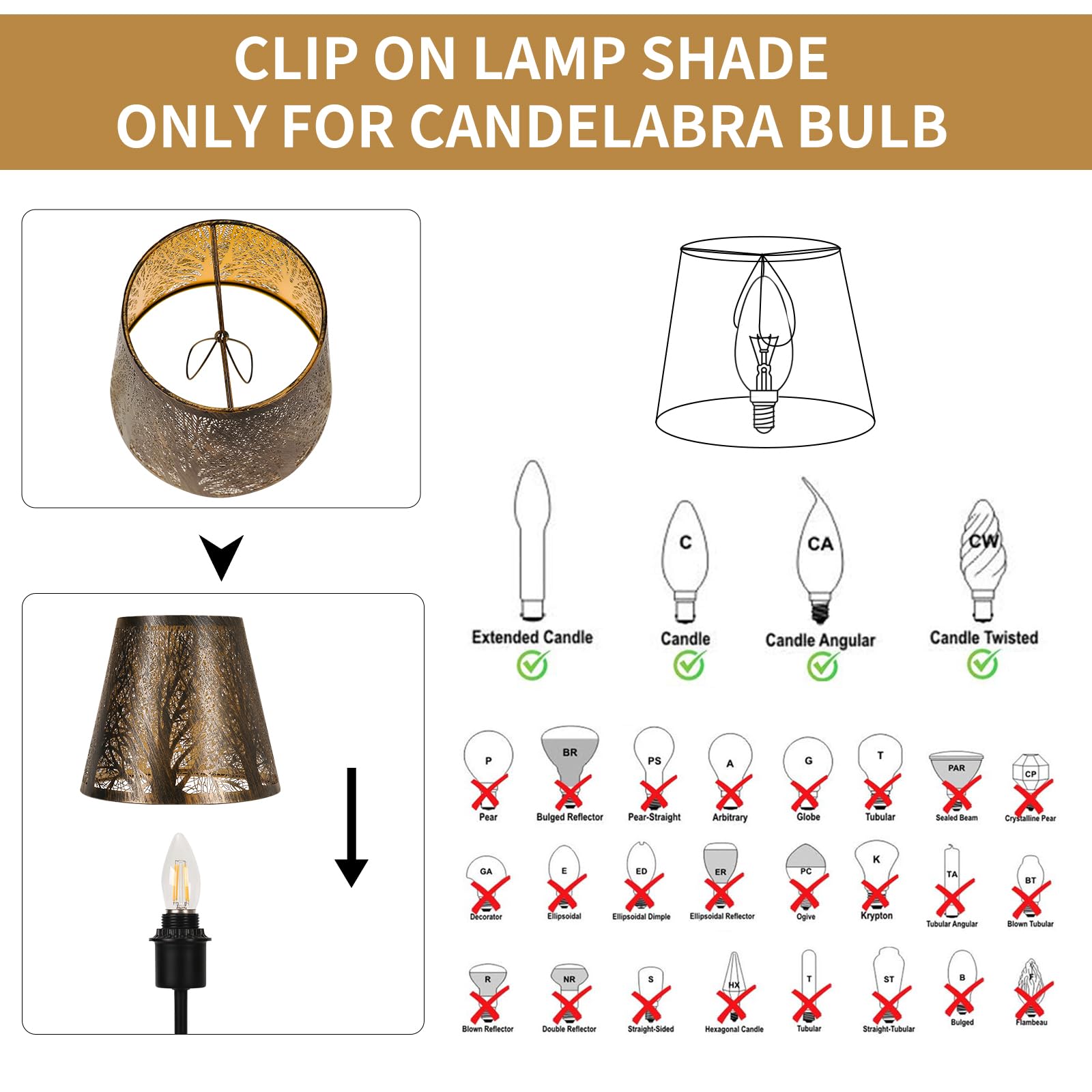 Clip-On Etched Forest Lampshade – 5×8×7 Inch