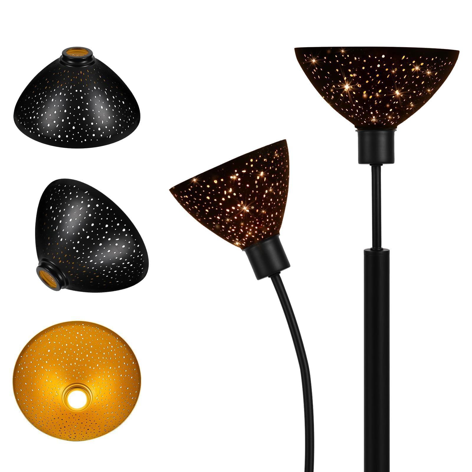 Torchiere Lamp Shade | Etched Stars Design with Screw-On Fitter