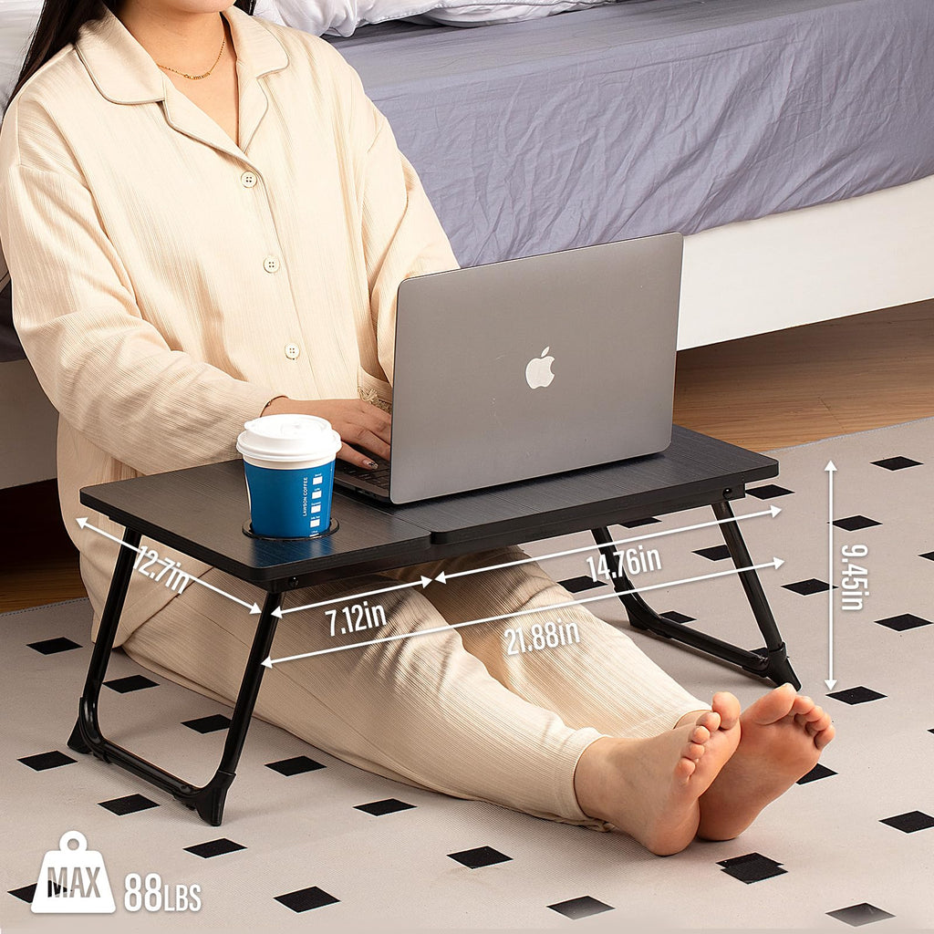 AEELLEEA Foldable Laptop Desk for Bed & Couch with Cup Holder, Portable Lap Desk Breakfast Tray for Working, Reading & Movie Watching on Sofa or Bed