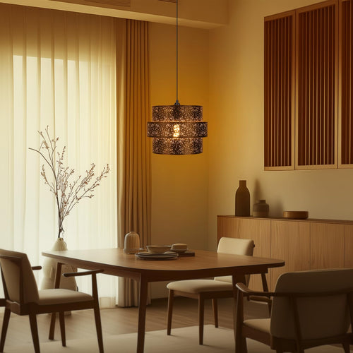 3-Tier Drum Lampshade | Antique Bronze Gold with Stars