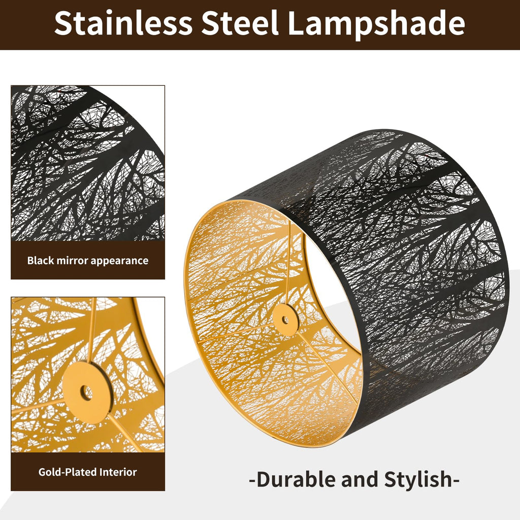 Large Drum Lampshade | Modern Metal Forest Mirror Effect