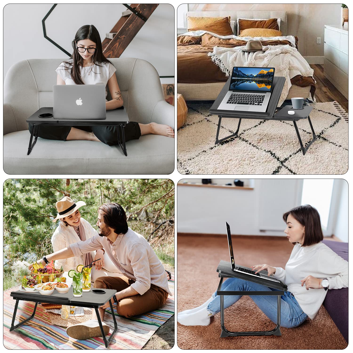 AEELLEEA Foldable Laptop Desk for Bed & Couch with Cup Holder, Portable Lap Desk Breakfast Tray for Working, Reading & Movie Watching on Sofa or Bed