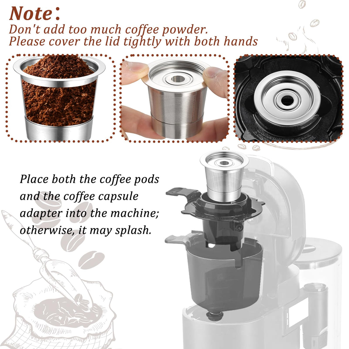 Reusable K Cups and Coffee Pods for Ninja Coffee Maker PB051 & CFP101/PB041, 304 Stainless Steel Reusable K Pod Permanent K Cups Filters Compatible with Ninja Coffee Maker, Coffee Accessories