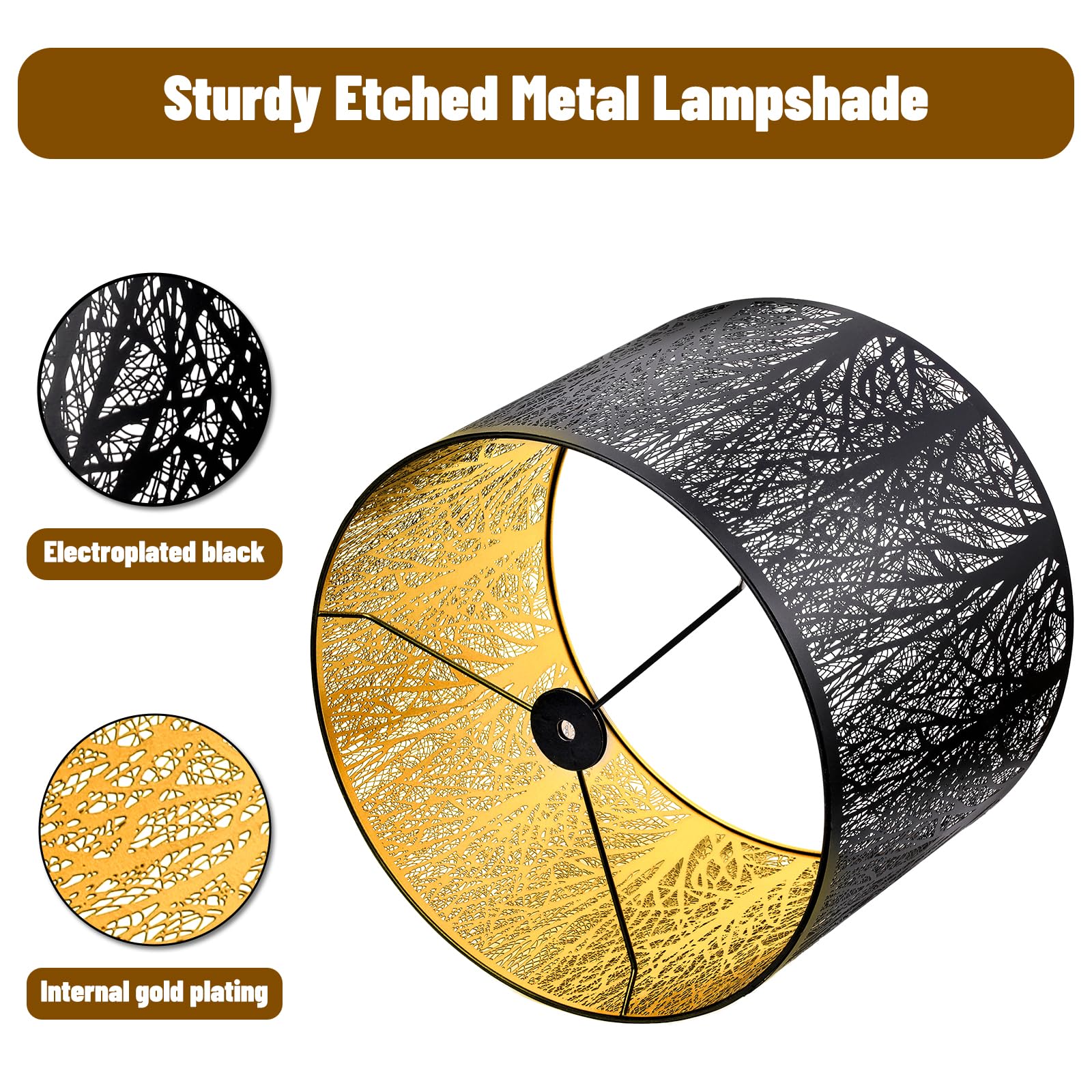 Metal Etched Tree Pattern Drum Lampshade – 12×14×10 Inch | Spider Fitter