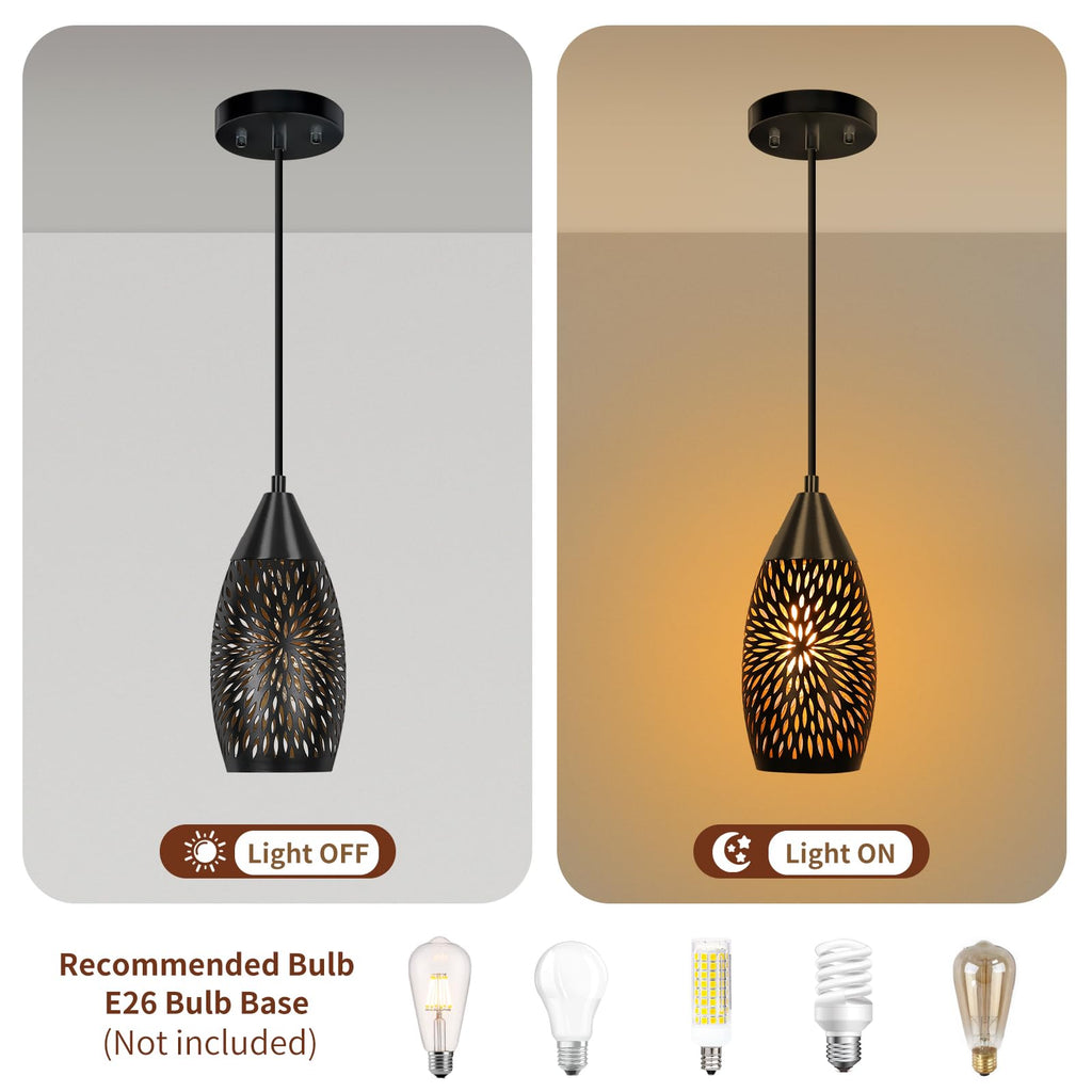Etched Hollow Oval Pendant Shade – 7.8×4.7 Inch&1-5/8" Fitter