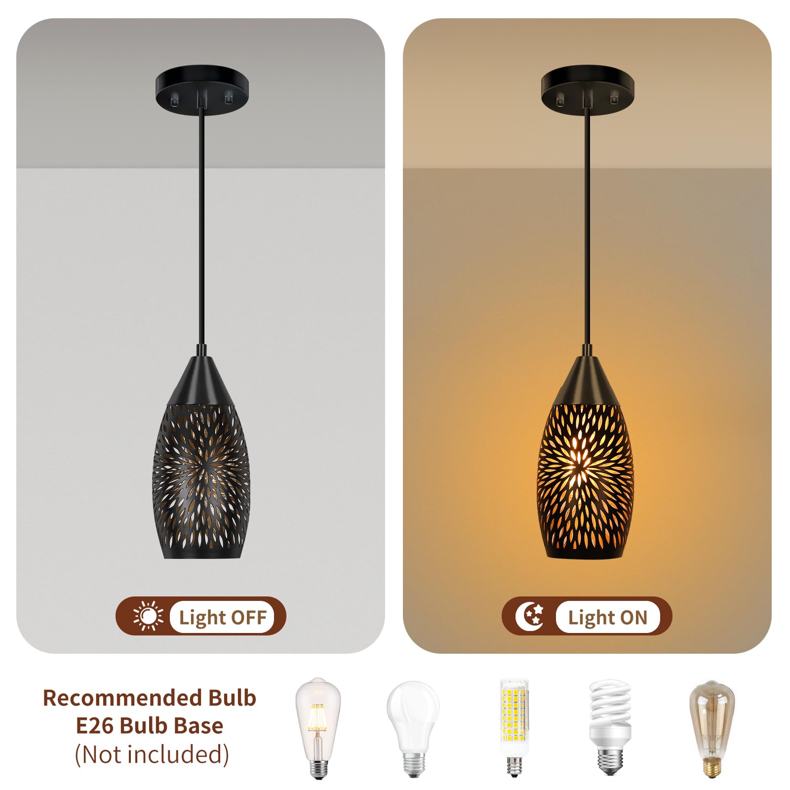Etched Hollow Oval Pendant Shade – 7.8×4.7 Inch&1-5/8" Fitter