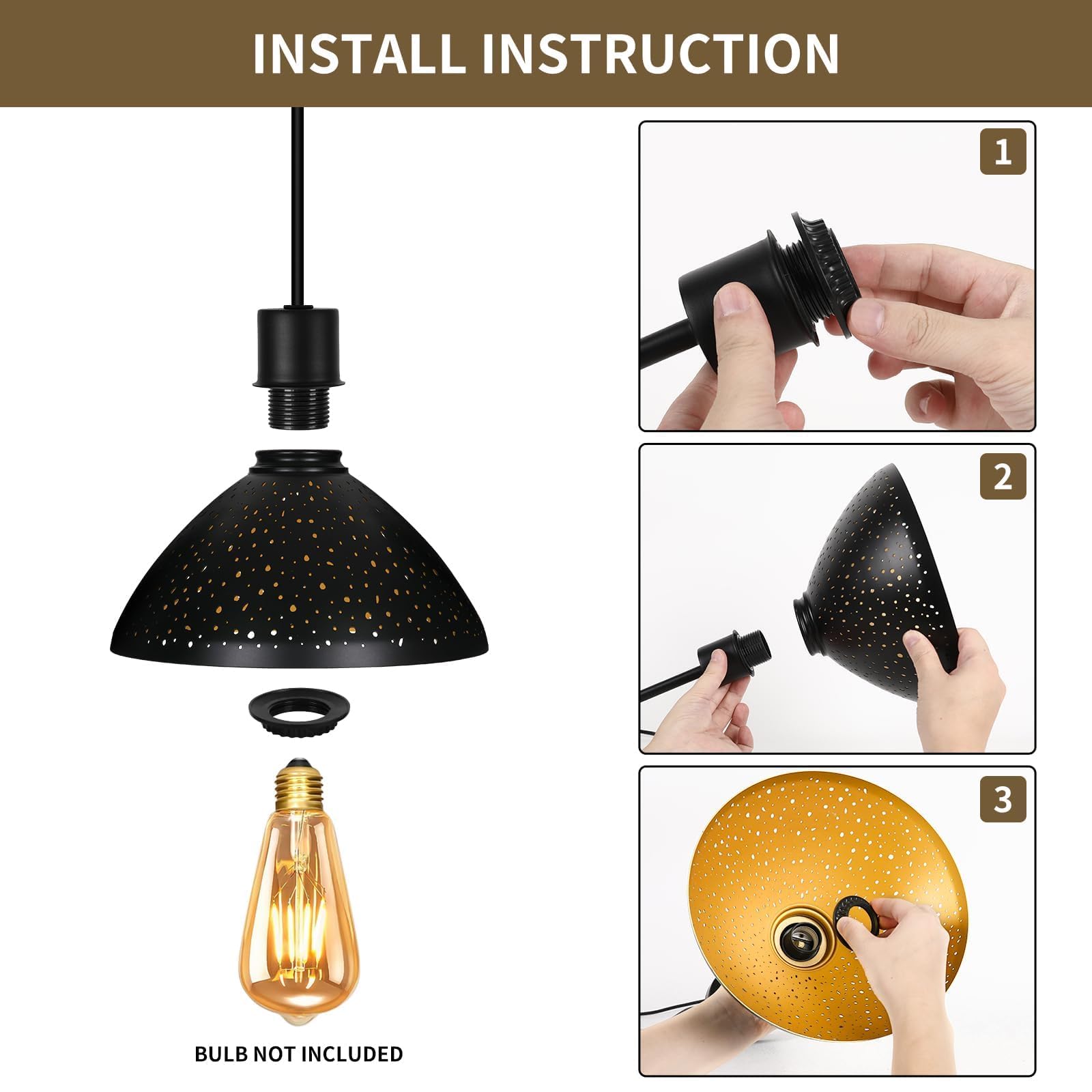 Torchiere Lamp Shade | Etched Stars Design with Screw-On Fitter