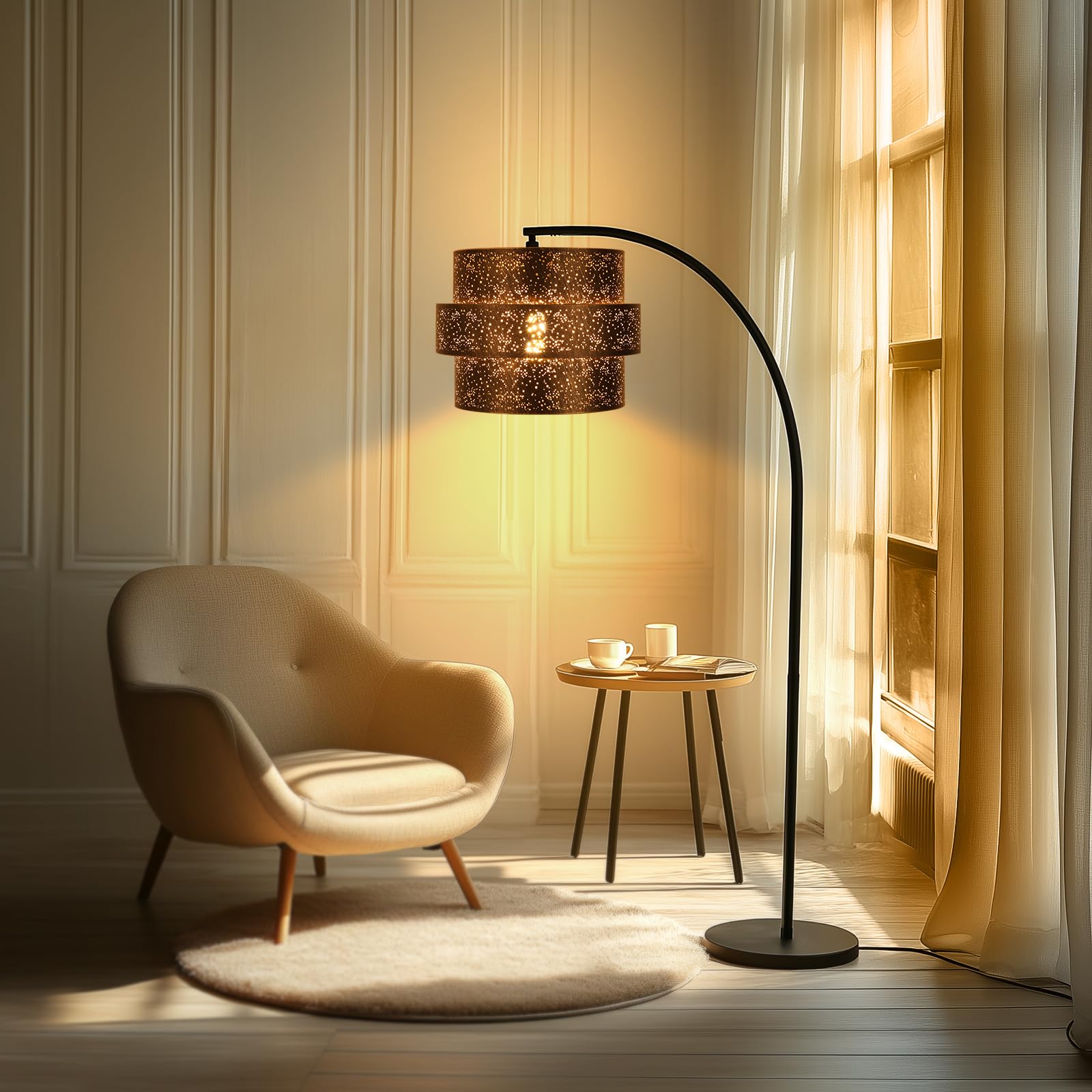 3-Tier Drum Lampshade | Antique Bronze Gold with Stars