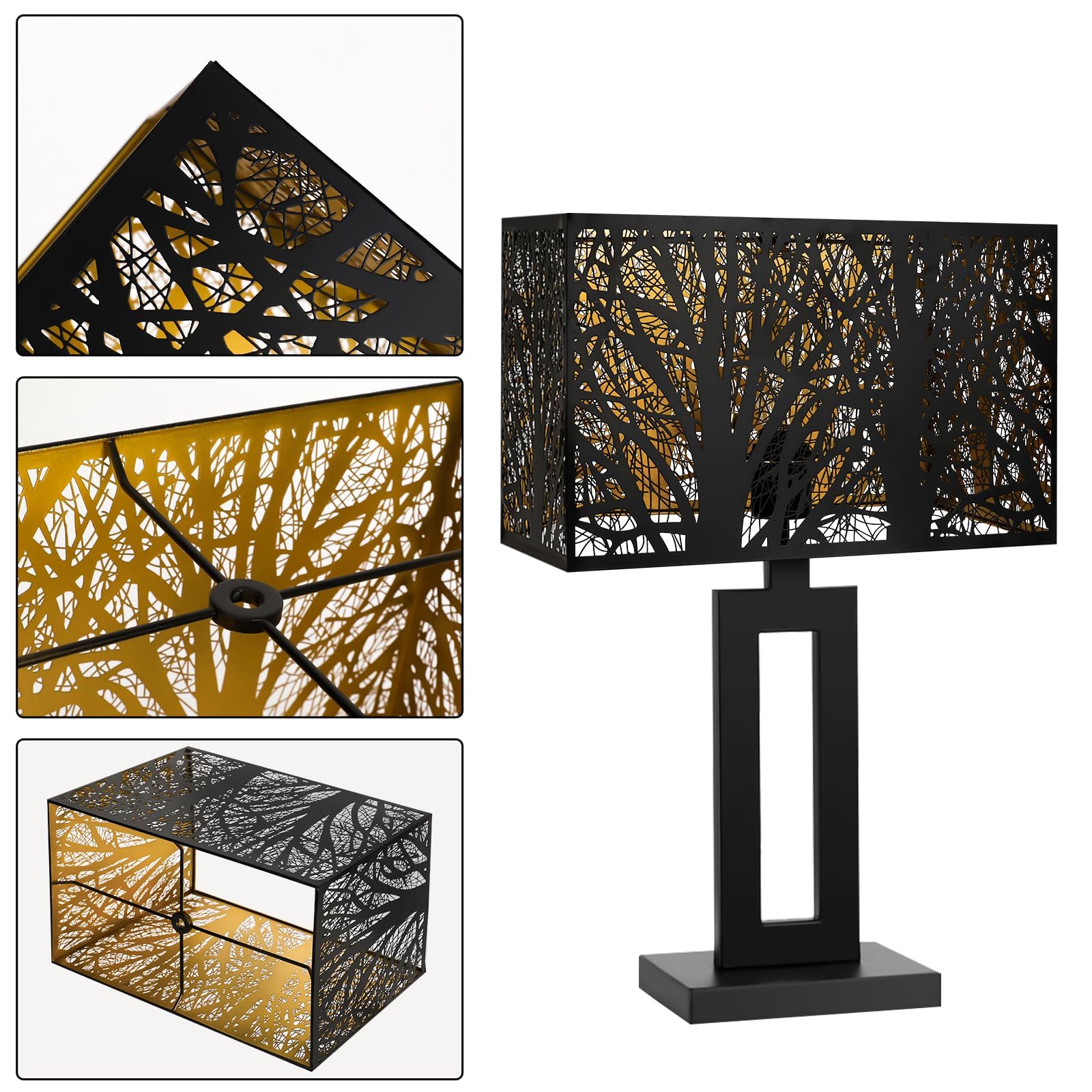 Black & Gold Rectangular Forest Lampshade – 8×14×9 Inch
