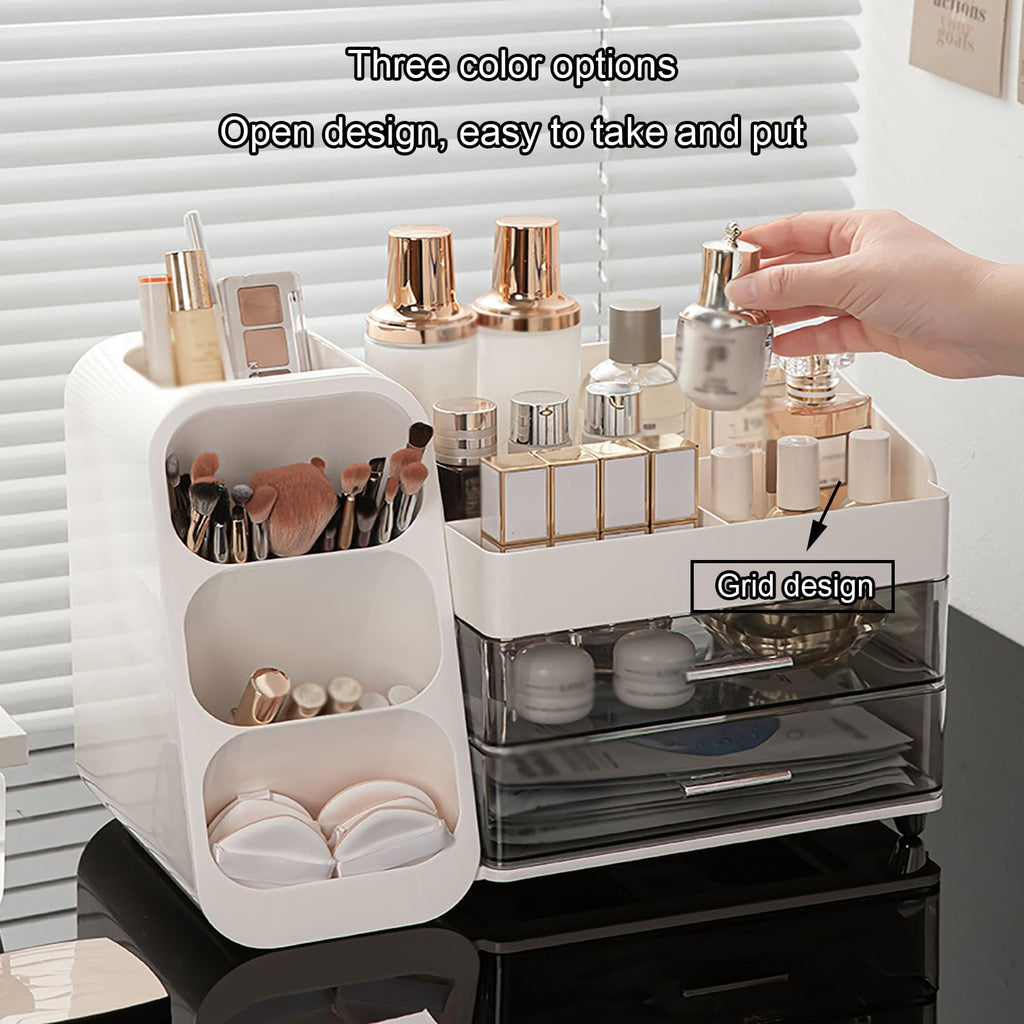 AEELLEEA Large Capacity Makeup Organizer for Vanity, Bathroom Countertop Cosmetic Organizer with Makeup Brush Holder, Skincare & Perfume Storage, Thickened Material