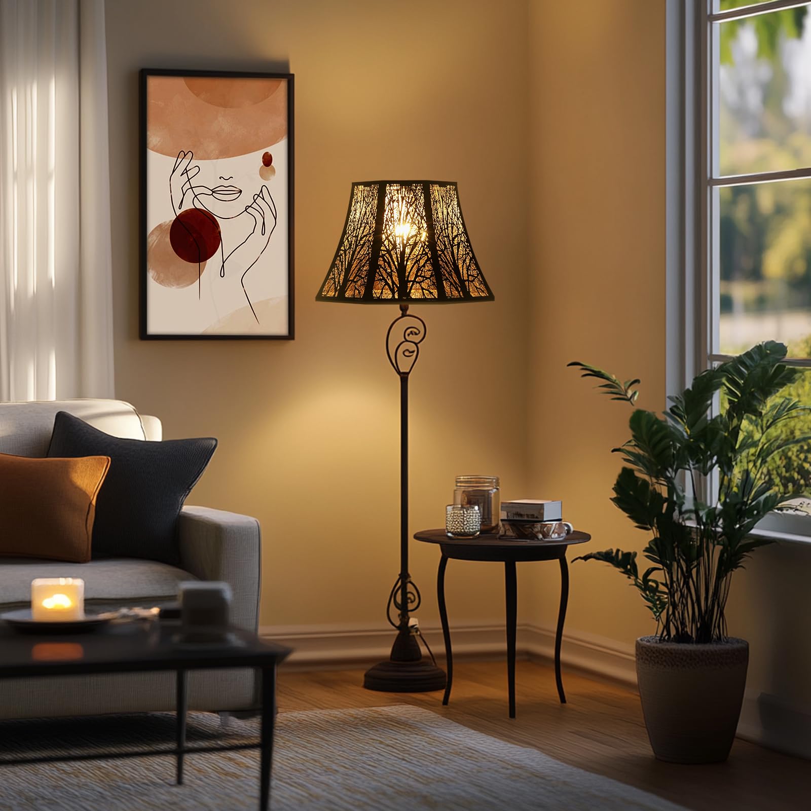Octagonal Metal Lampshade | Etched Forest Design
